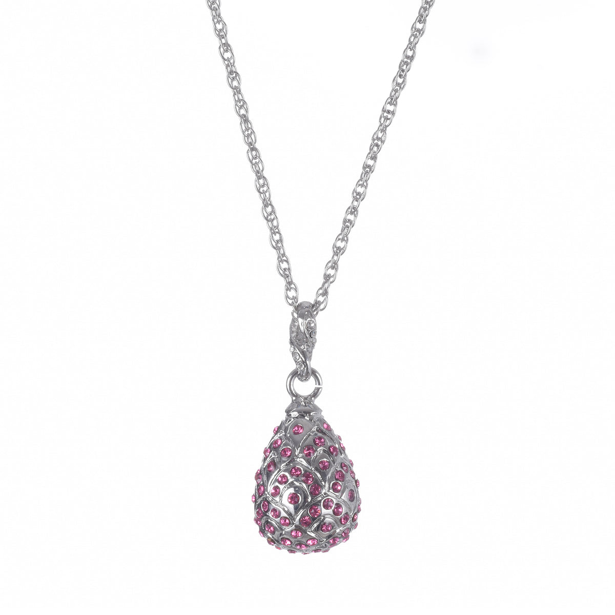 Keren Kopal Silver Egg with Pink Crystals Pendant Necklace