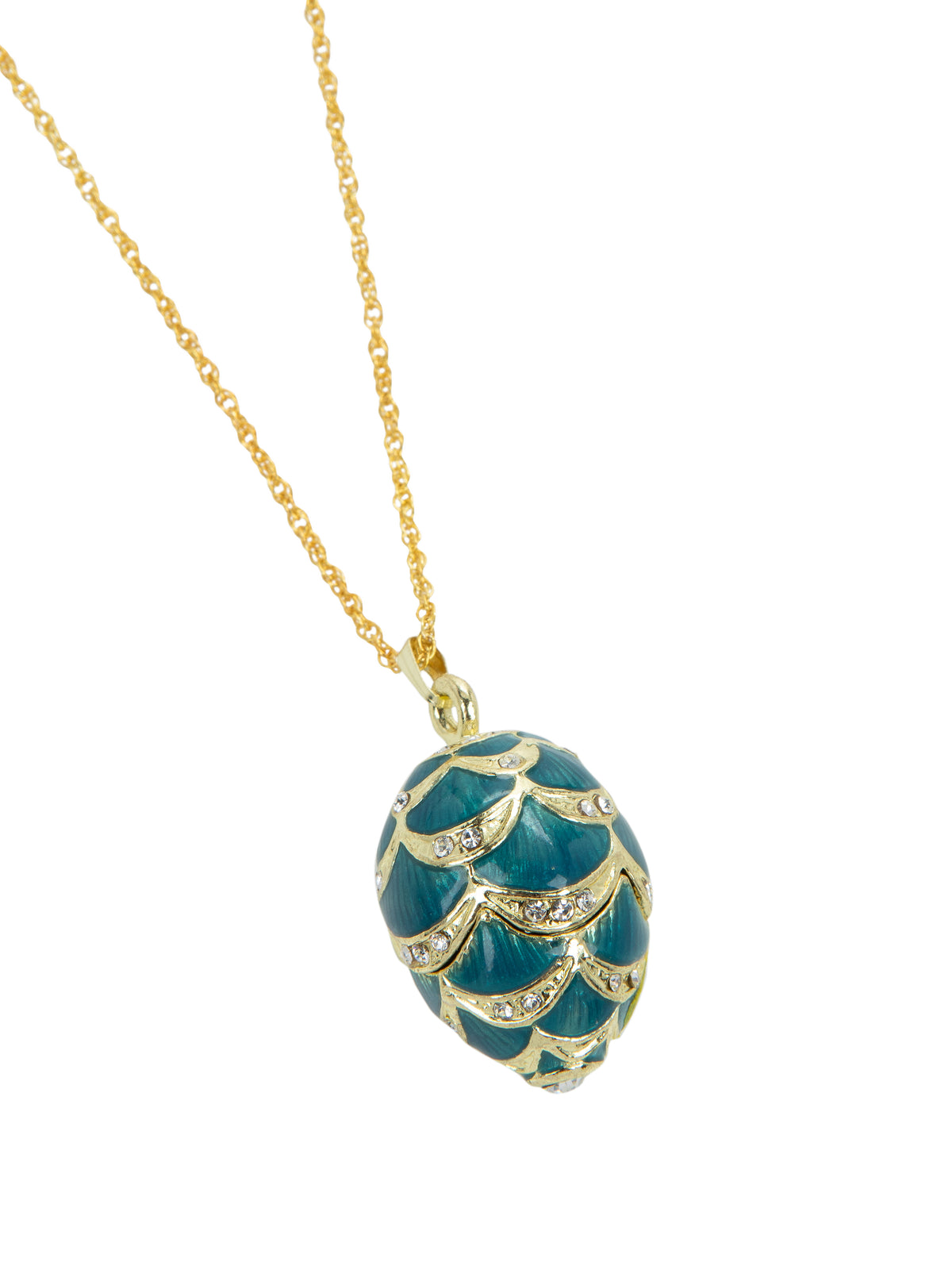 Gold & Light Blue Egg Pendant Necklace