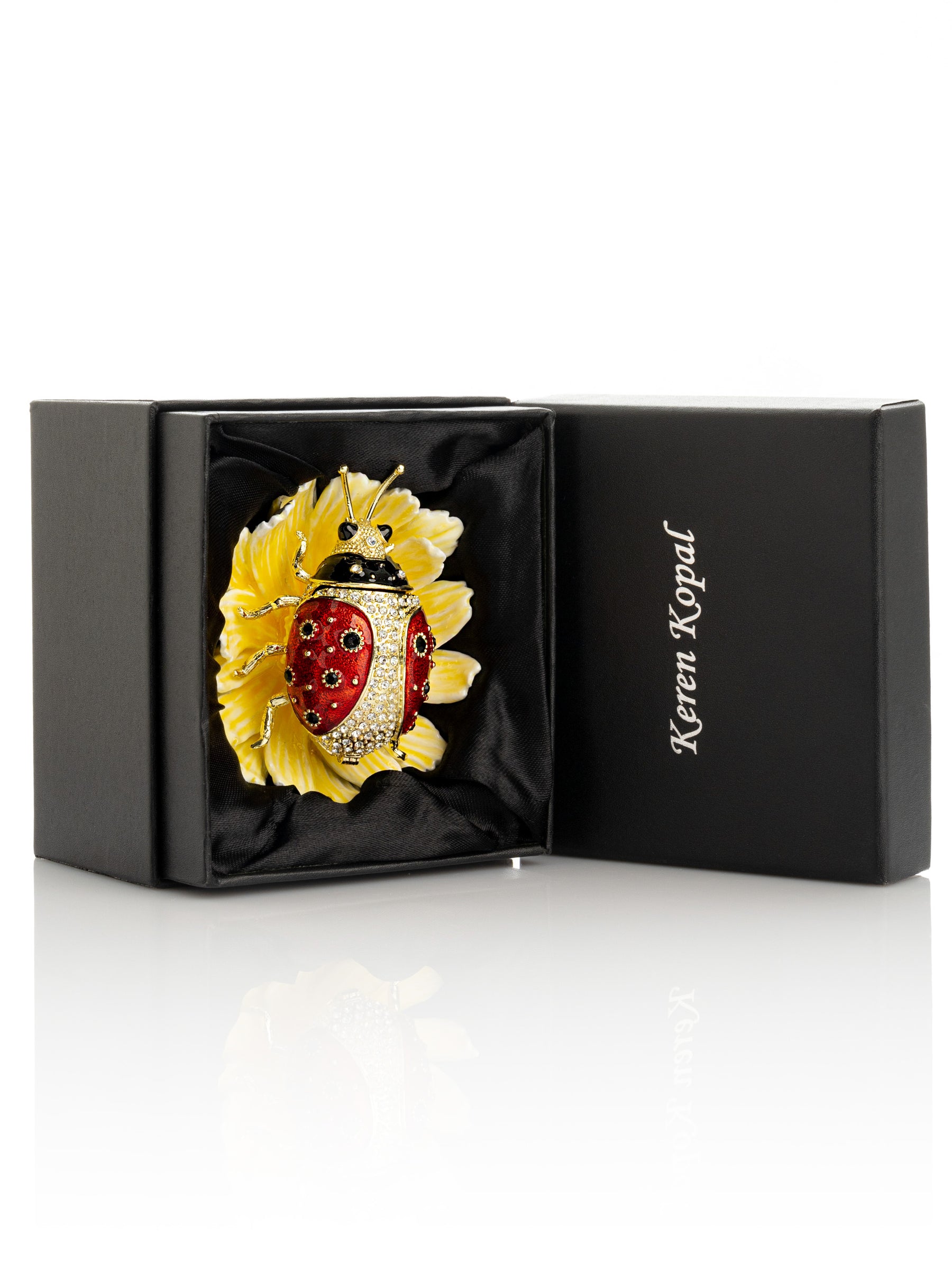 Ladybug on Flower Jeweled Trinket Box