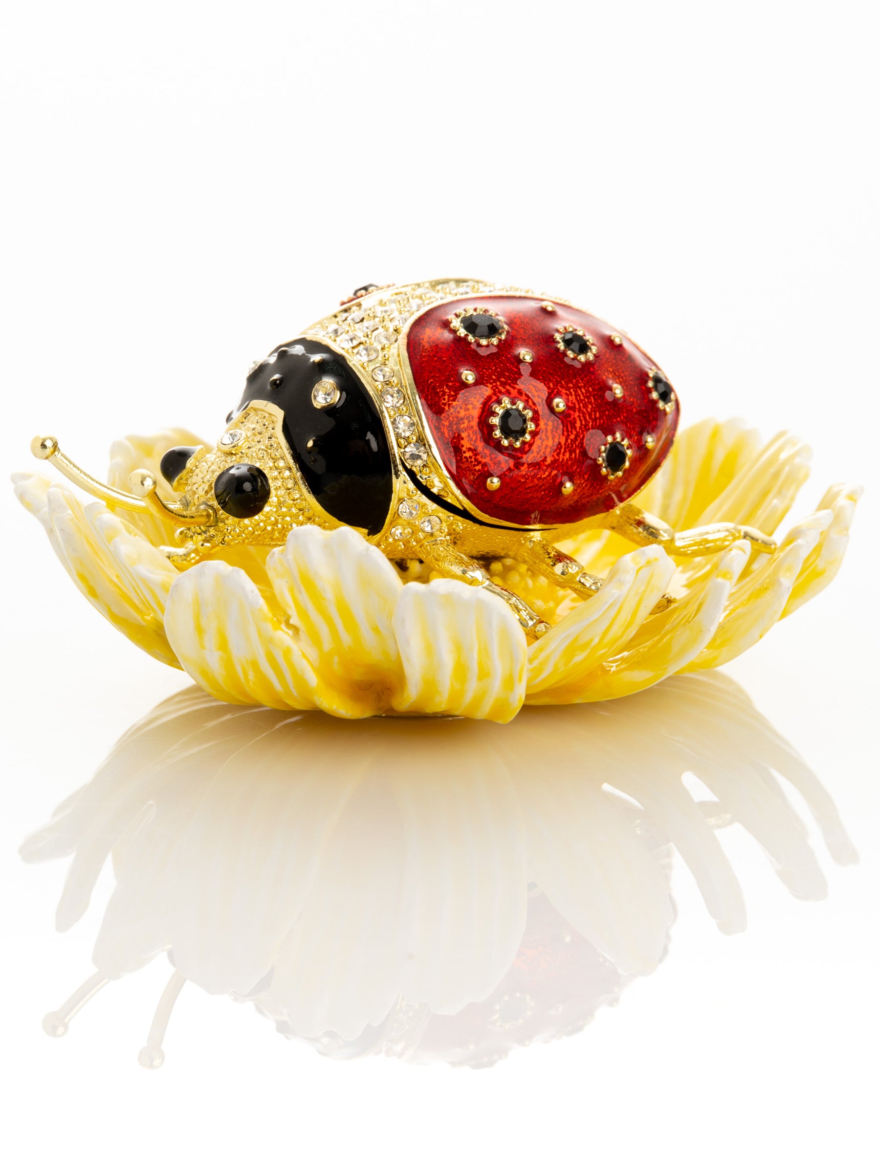 Ladybug on Flower Jeweled Trinket Box