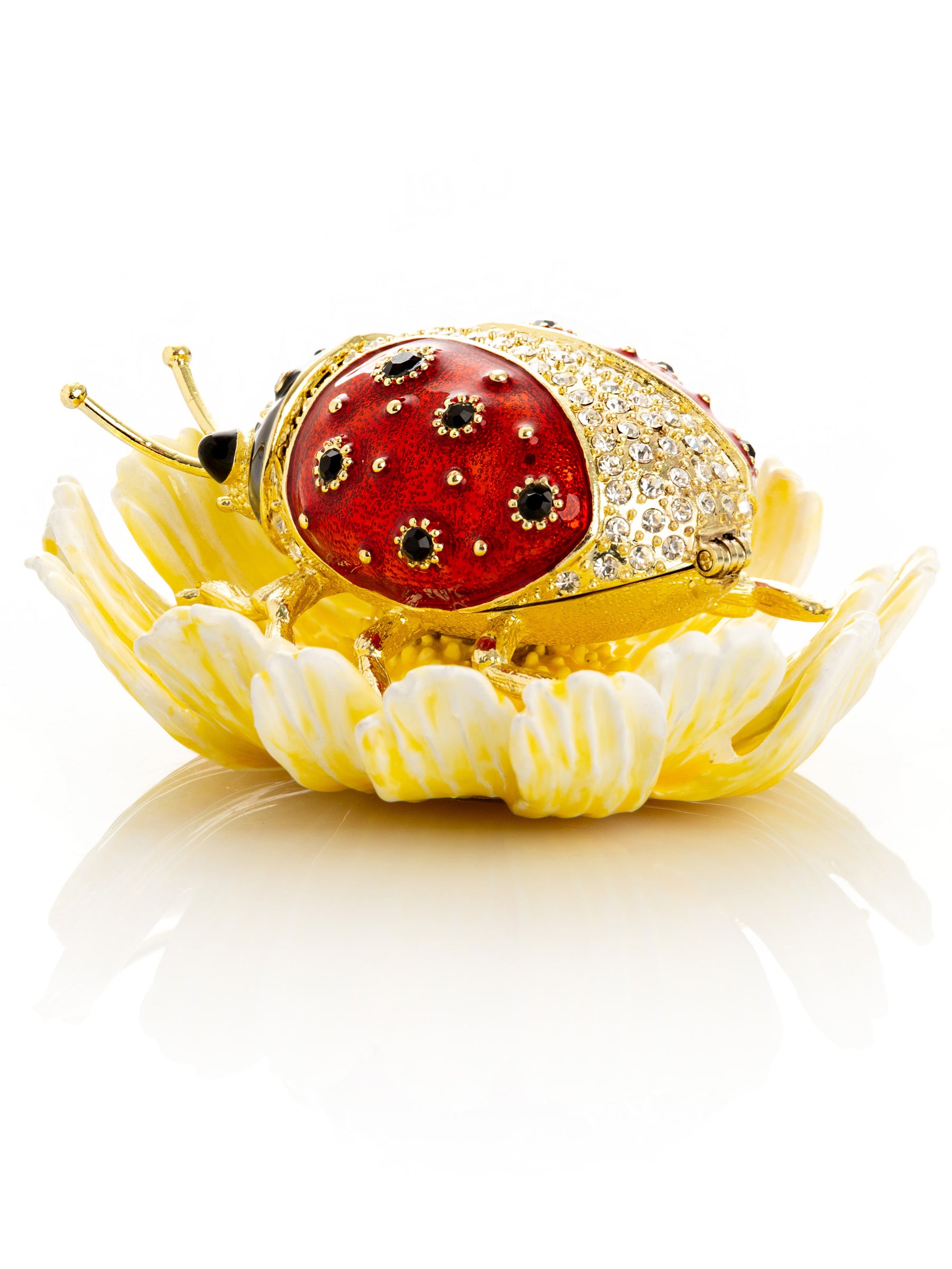 Ladybug on Flower Jeweled Trinket Box
