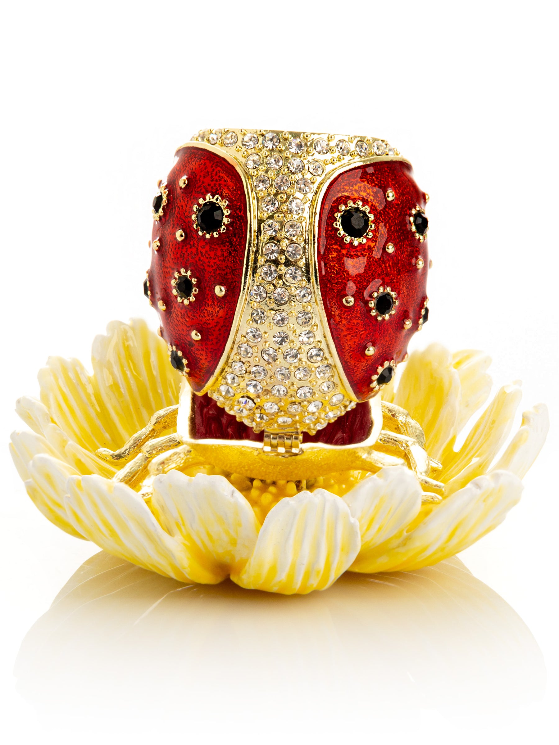 Ladybug on Flower Jeweled Trinket Box