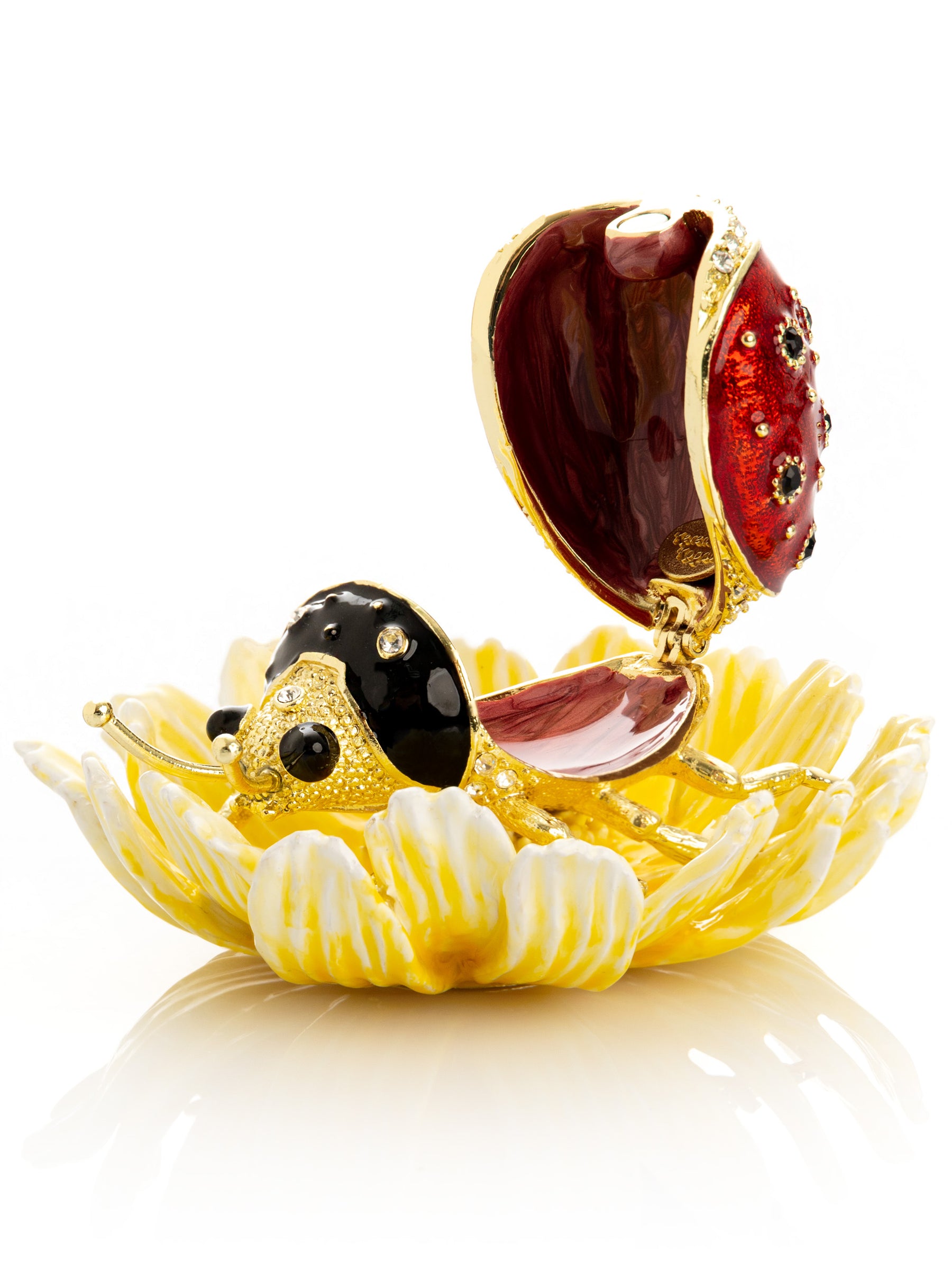 Ladybug on Flower Jeweled Trinket Box