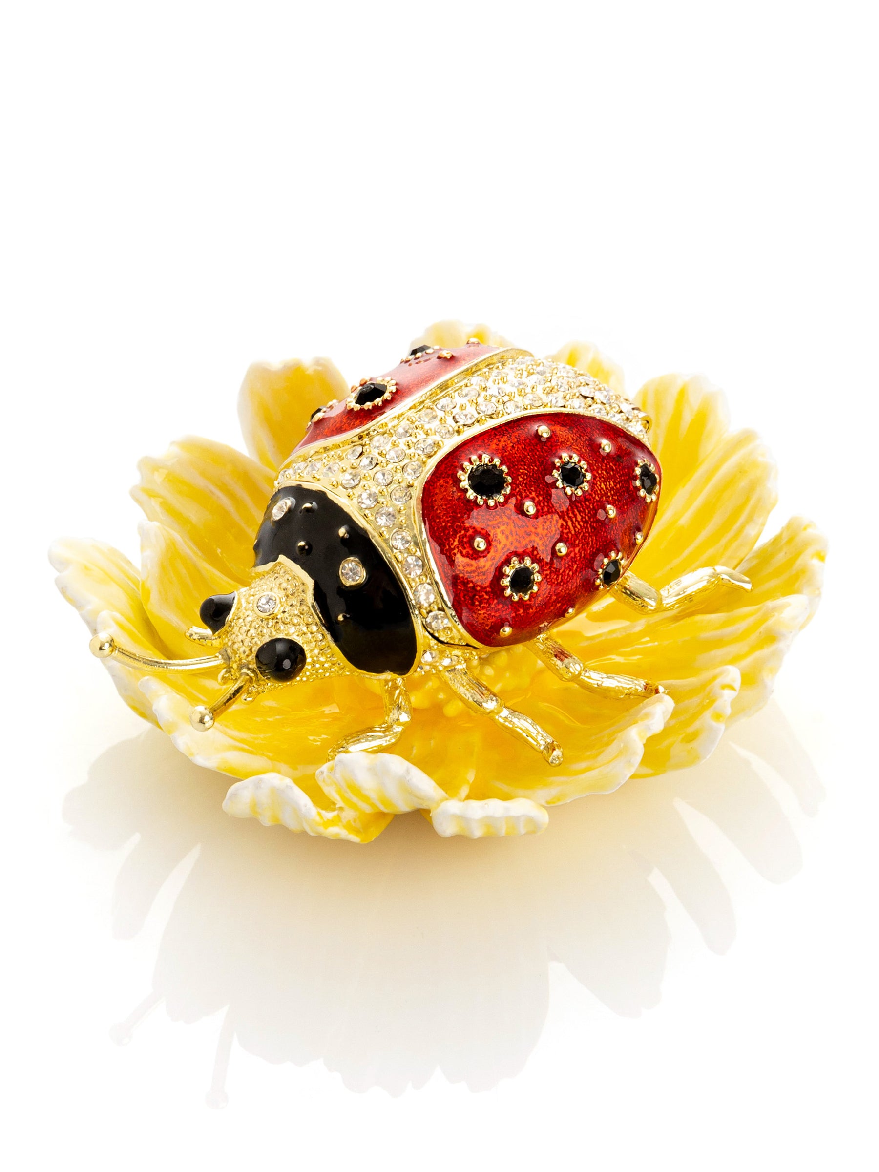 Ladybug on Flower Jeweled Trinket Box