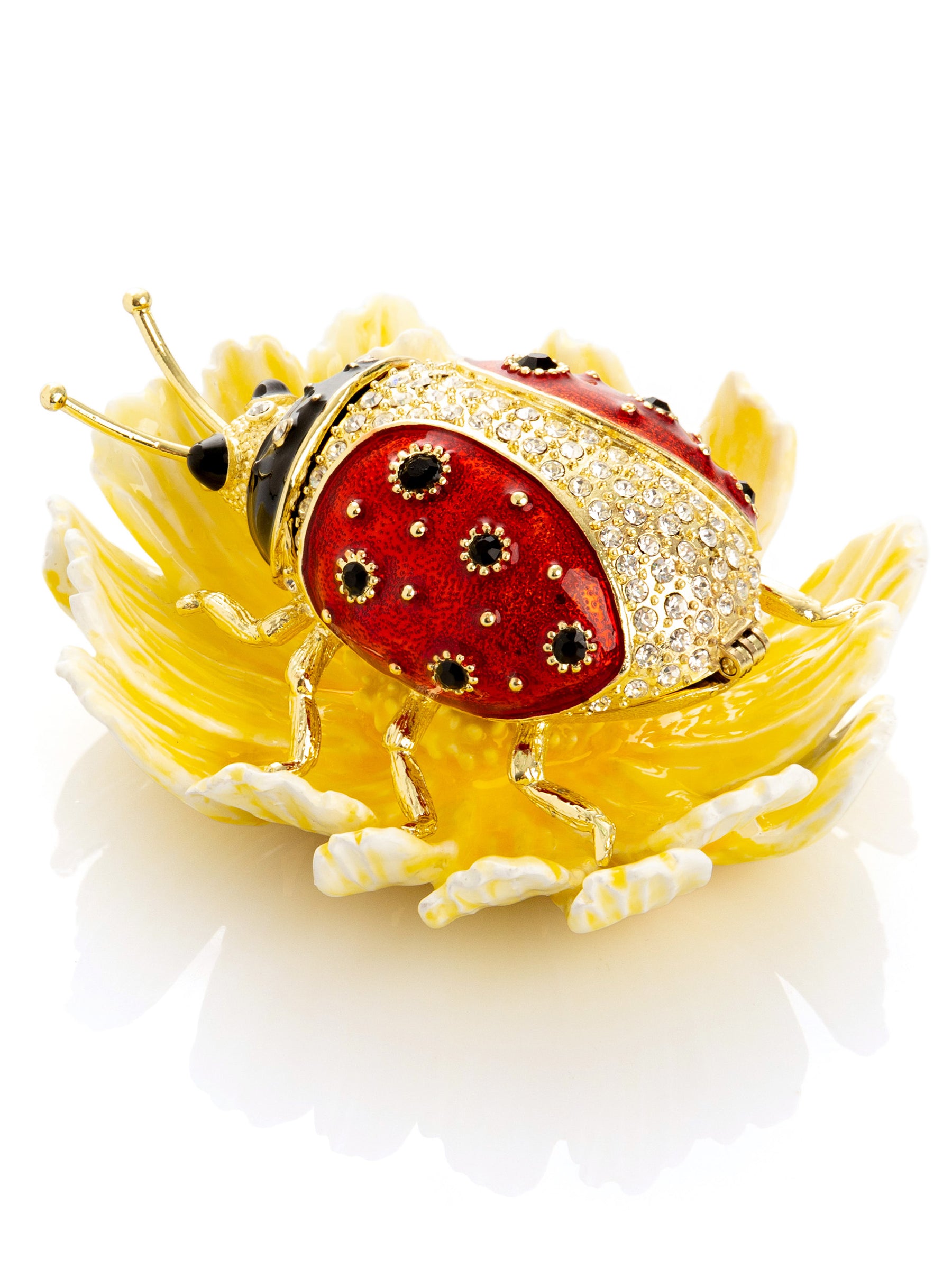 Ladybug on Flower Jeweled Trinket Box