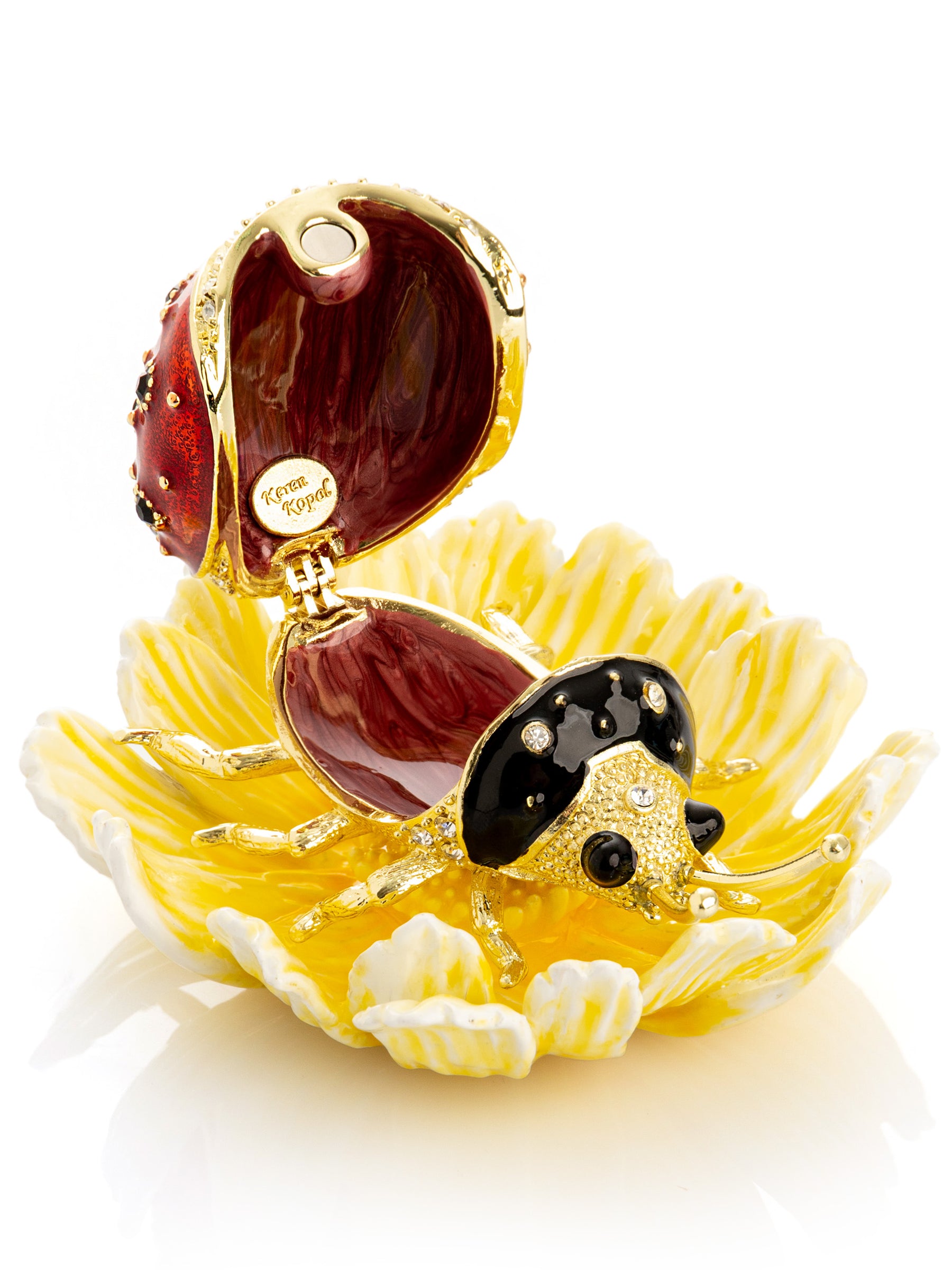 Ladybug on Flower Jeweled Trinket Box