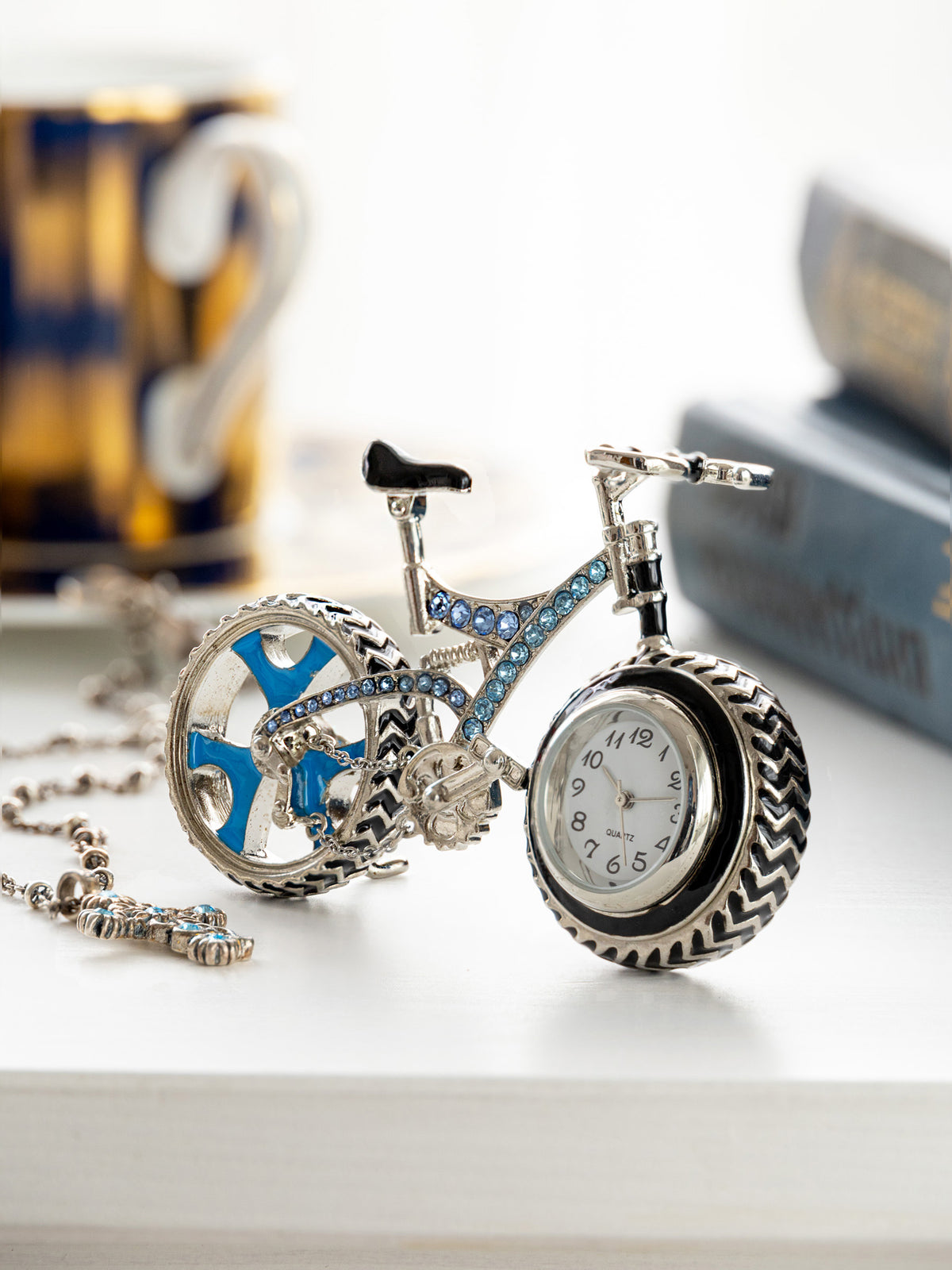 Keren Kopal Bicycle Clock with Blue Crystals
