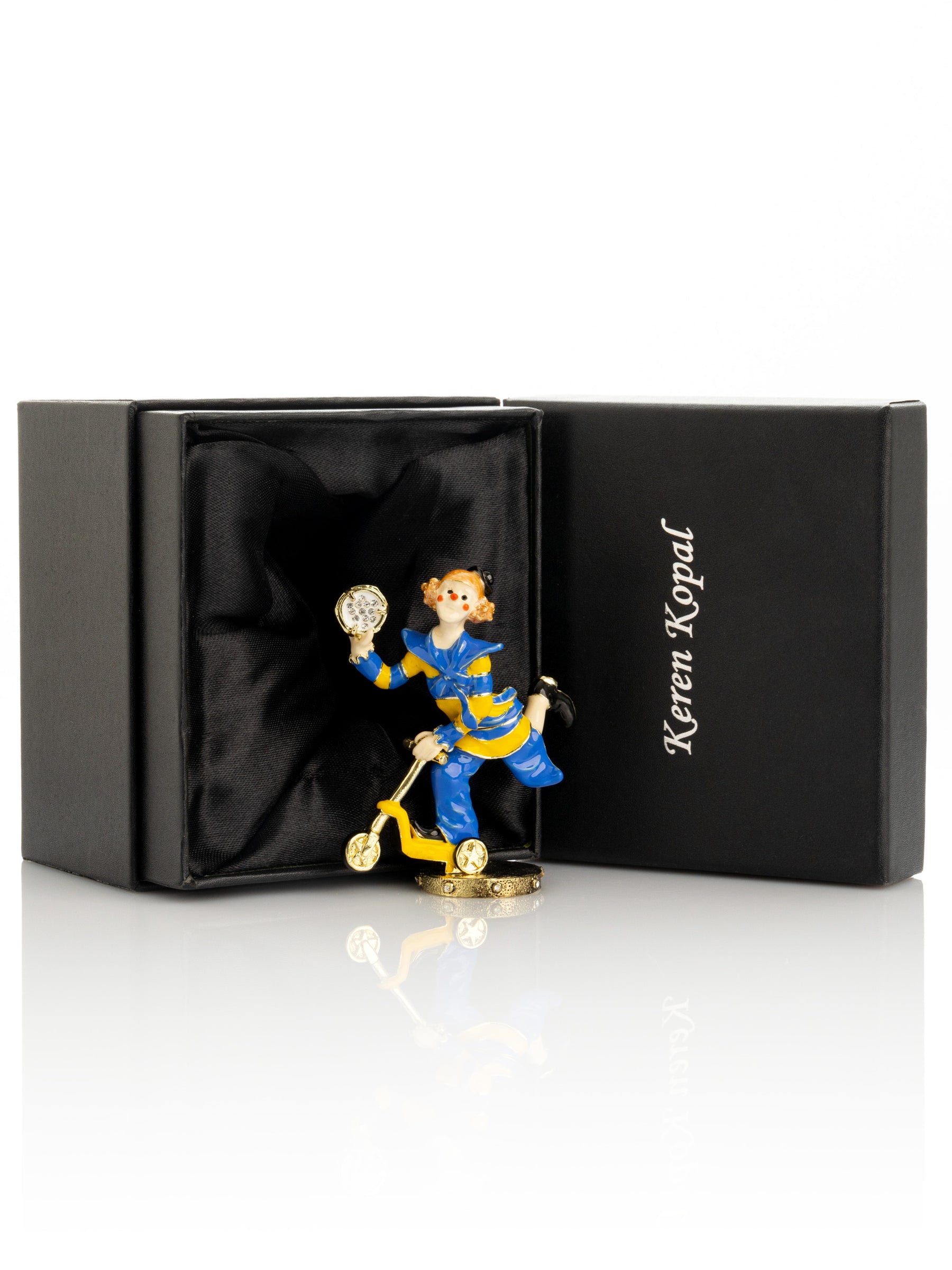 Playful Circus Clown Riding a Scooter Trinket Box