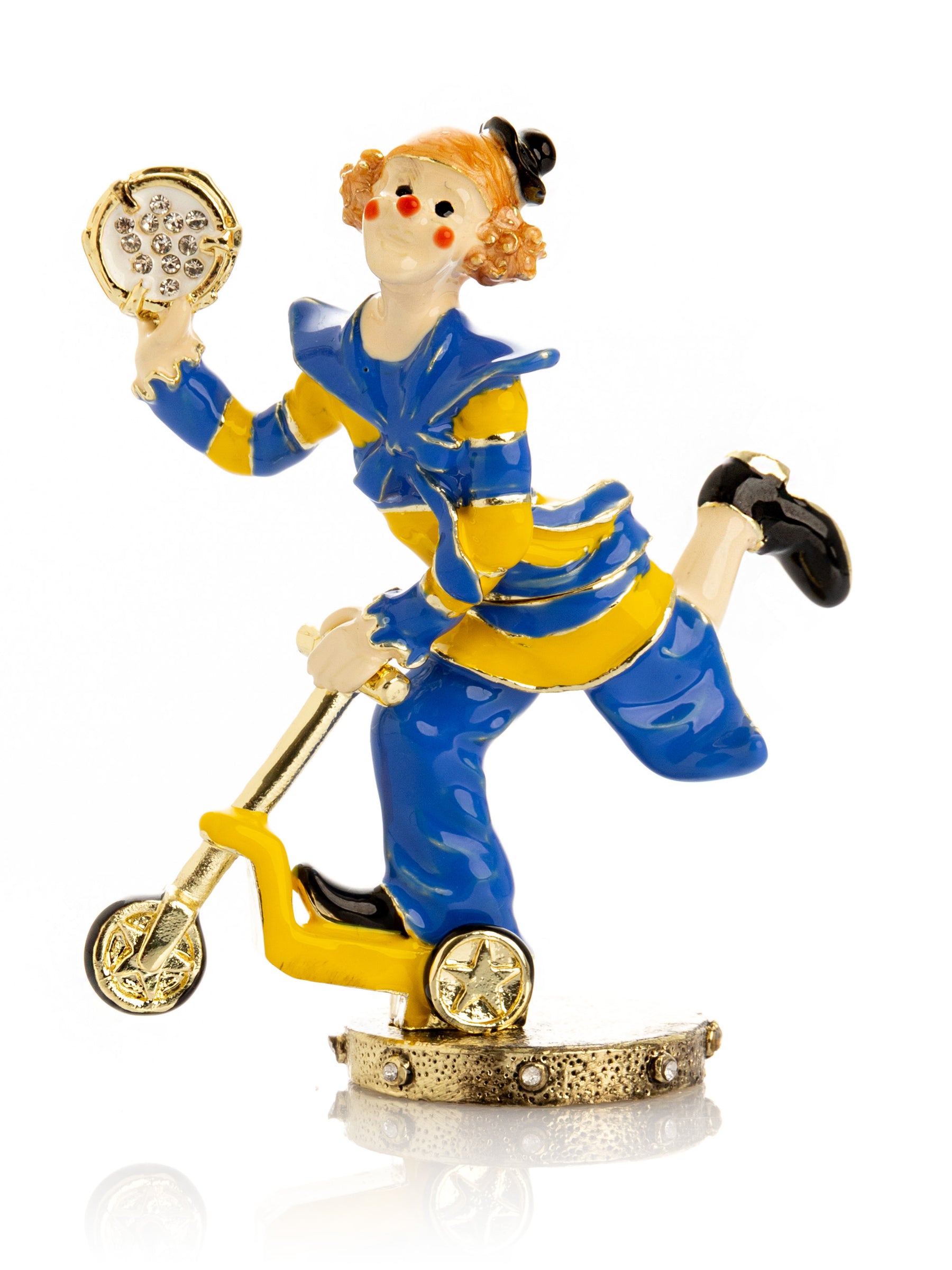 Playful Circus Clown Riding a Scooter Trinket Box