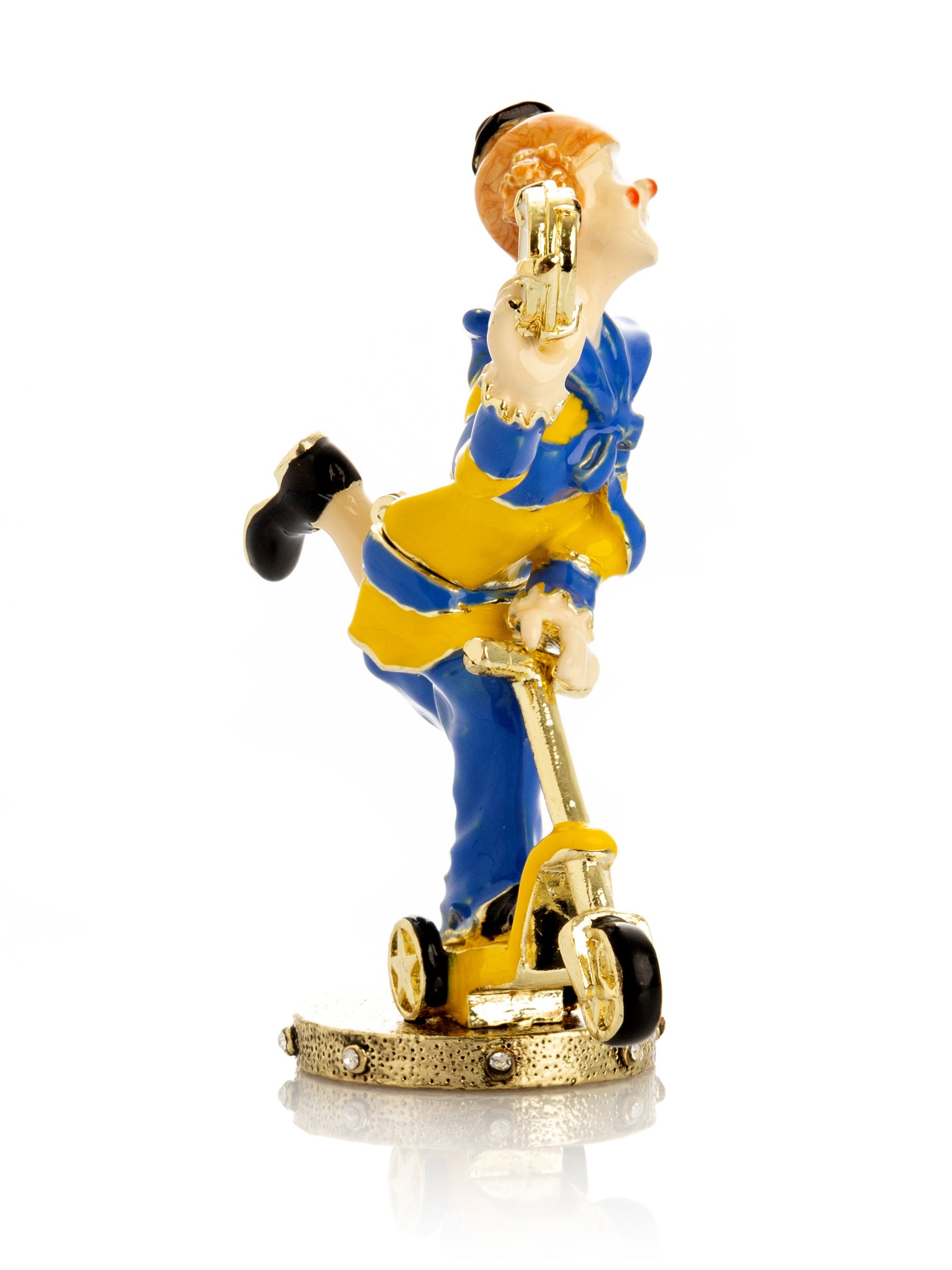 Playful Circus Clown Riding a Scooter Trinket Box