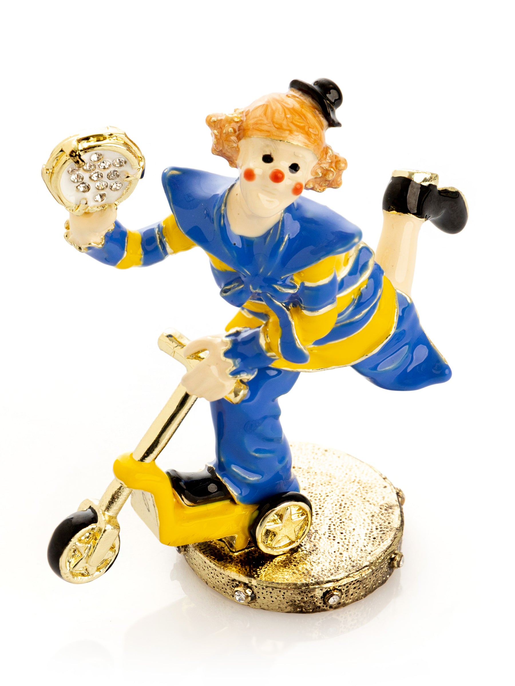 Playful Circus Clown Riding a Scooter Trinket Box