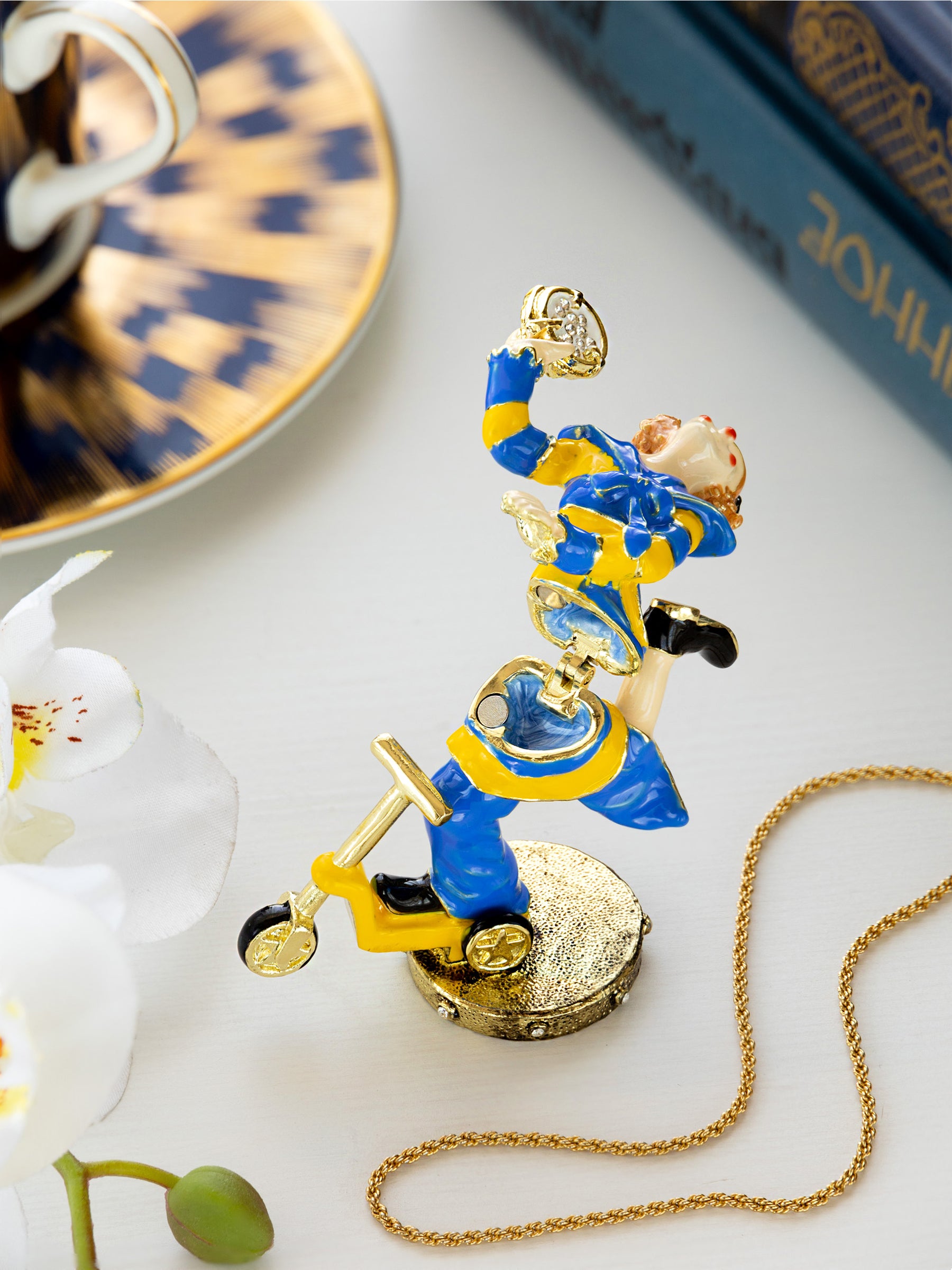 Playful Circus Clown Riding a Scooter Trinket Box