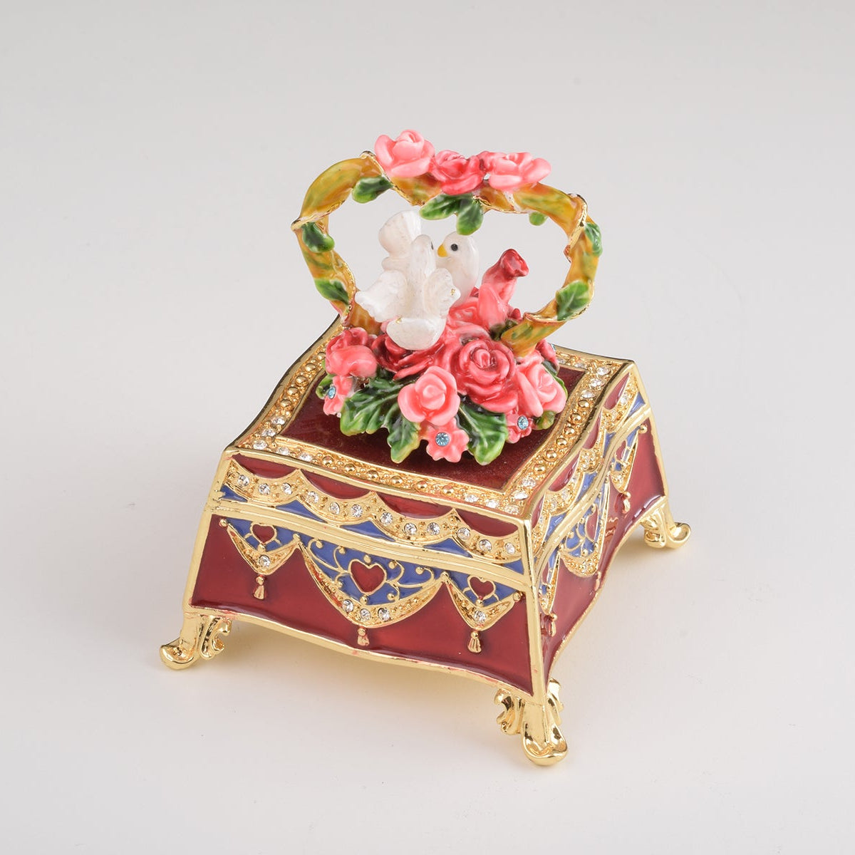 Keren Kopal Red Decorated Box with Roses and Two White Doves