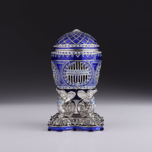 Keren Kopal Blue Russian Egg with Man Riding Horse Surprise Inside