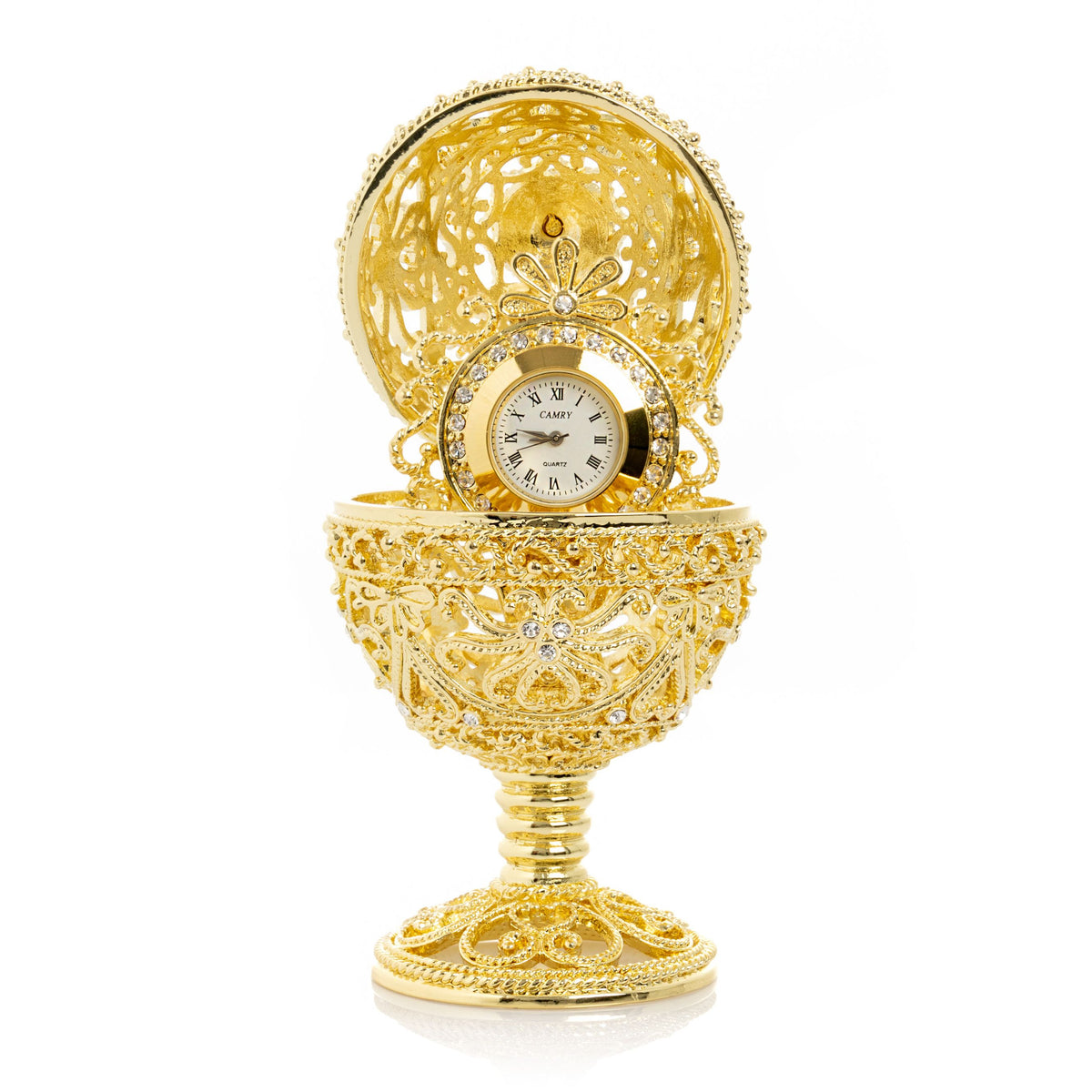 Gold Faberge Egg with Clock Inside