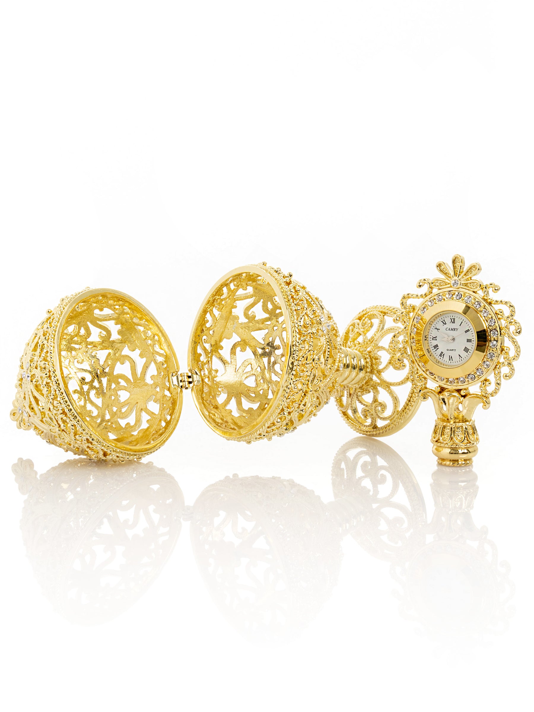 Gold Faberge Egg with Clock Inside