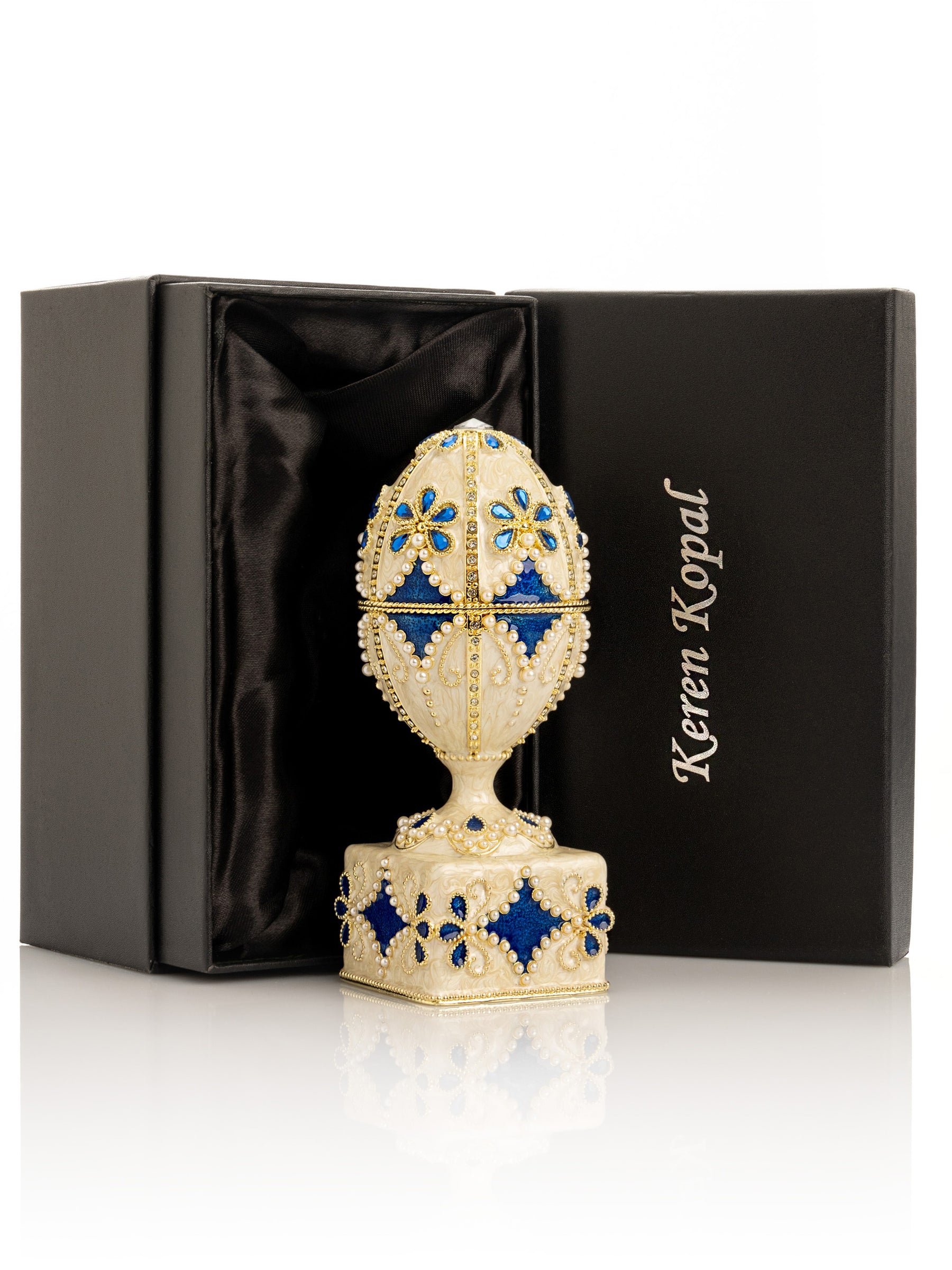 Pearl Beige Faberge Egg with Swan Hidden compartment