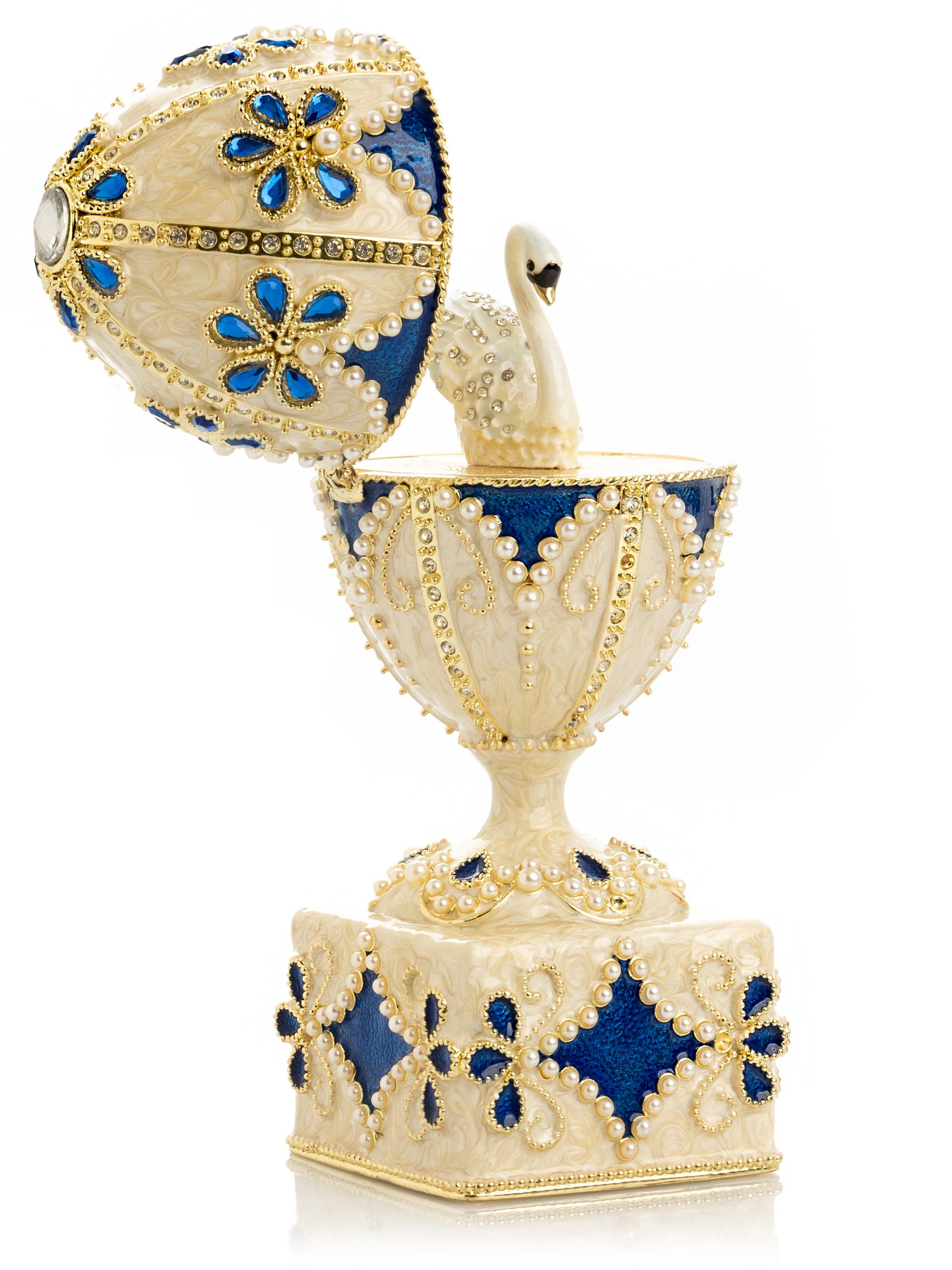 Pearl Beige Faberge Egg with Swan Hidden compartment