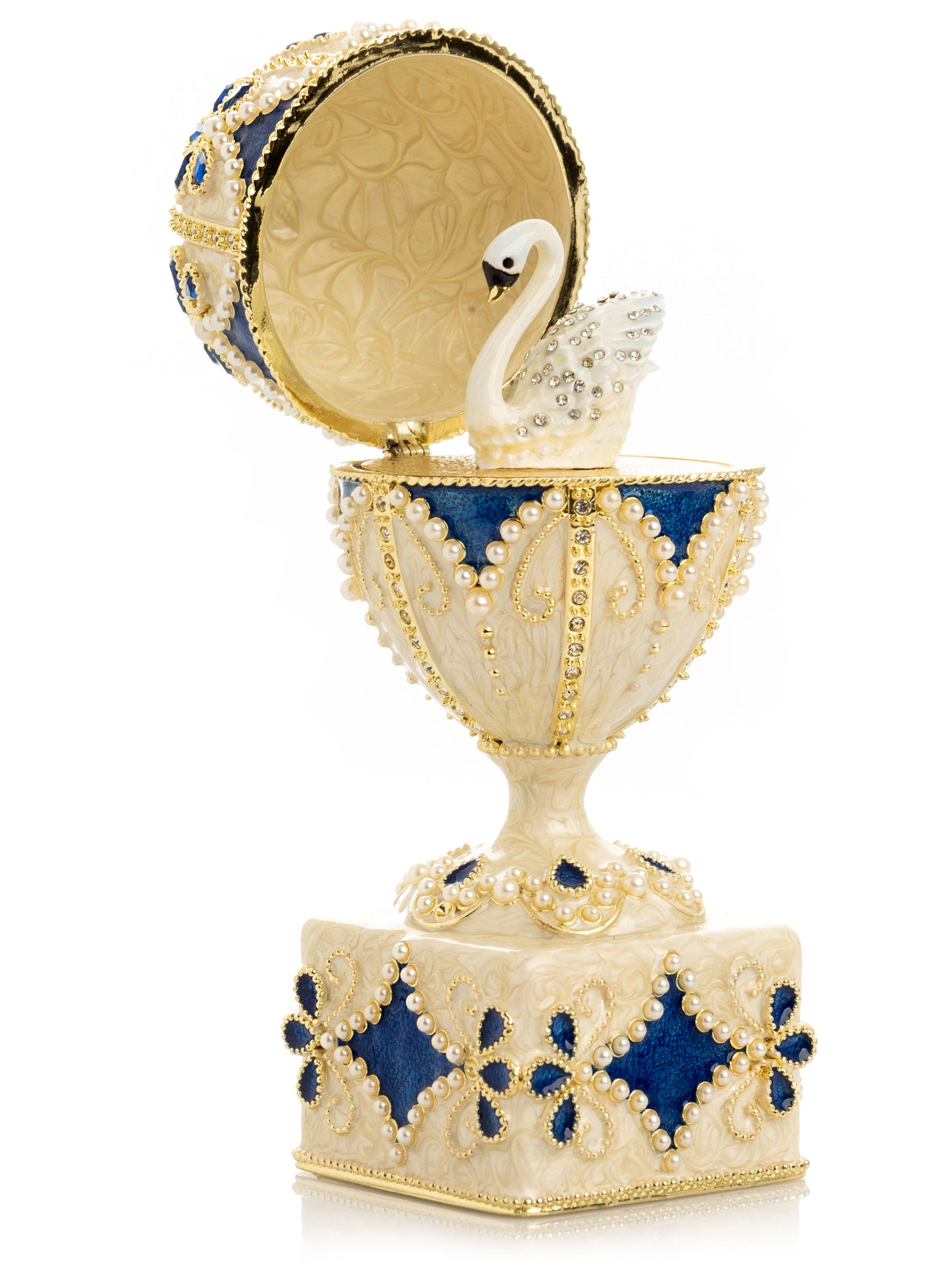 Pearl Beige Faberge Egg with Swan Hidden compartment