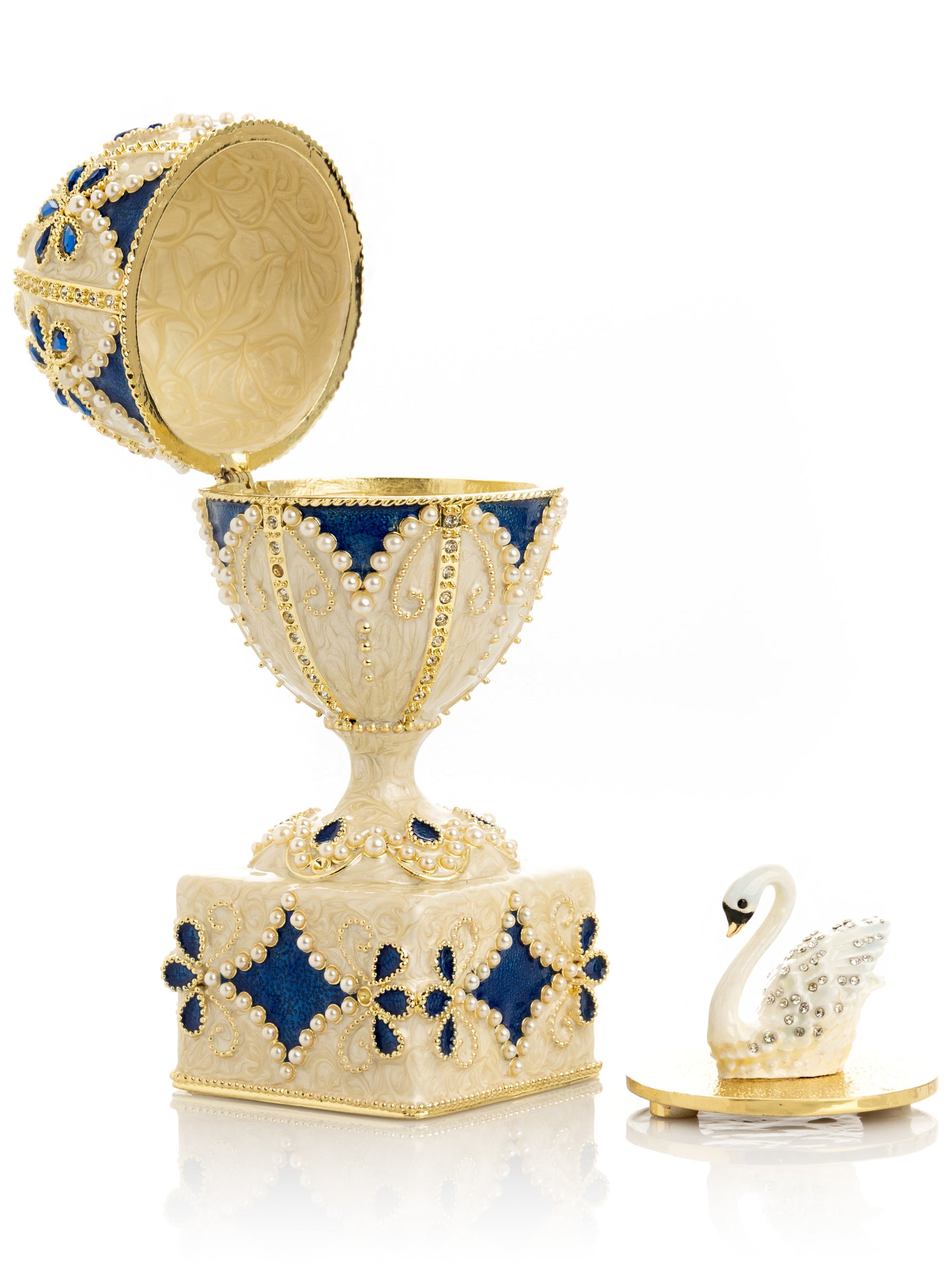 Pearl Beige Faberge Egg with Swan Hidden compartment