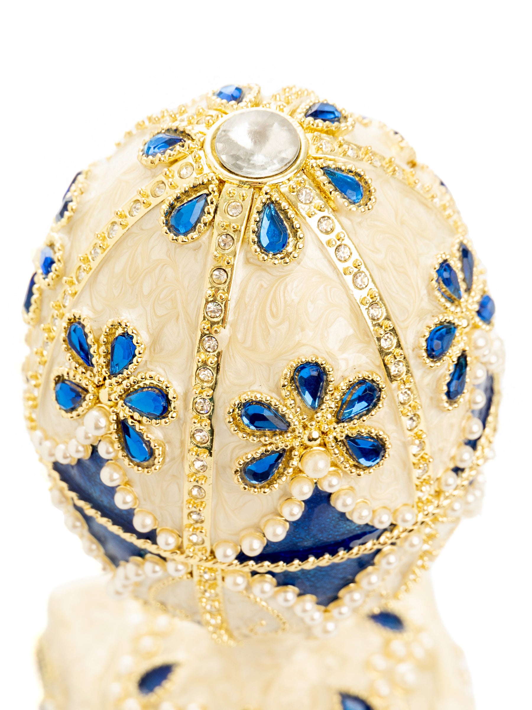 Pearl Beige Faberge Egg with Swan Hidden compartment