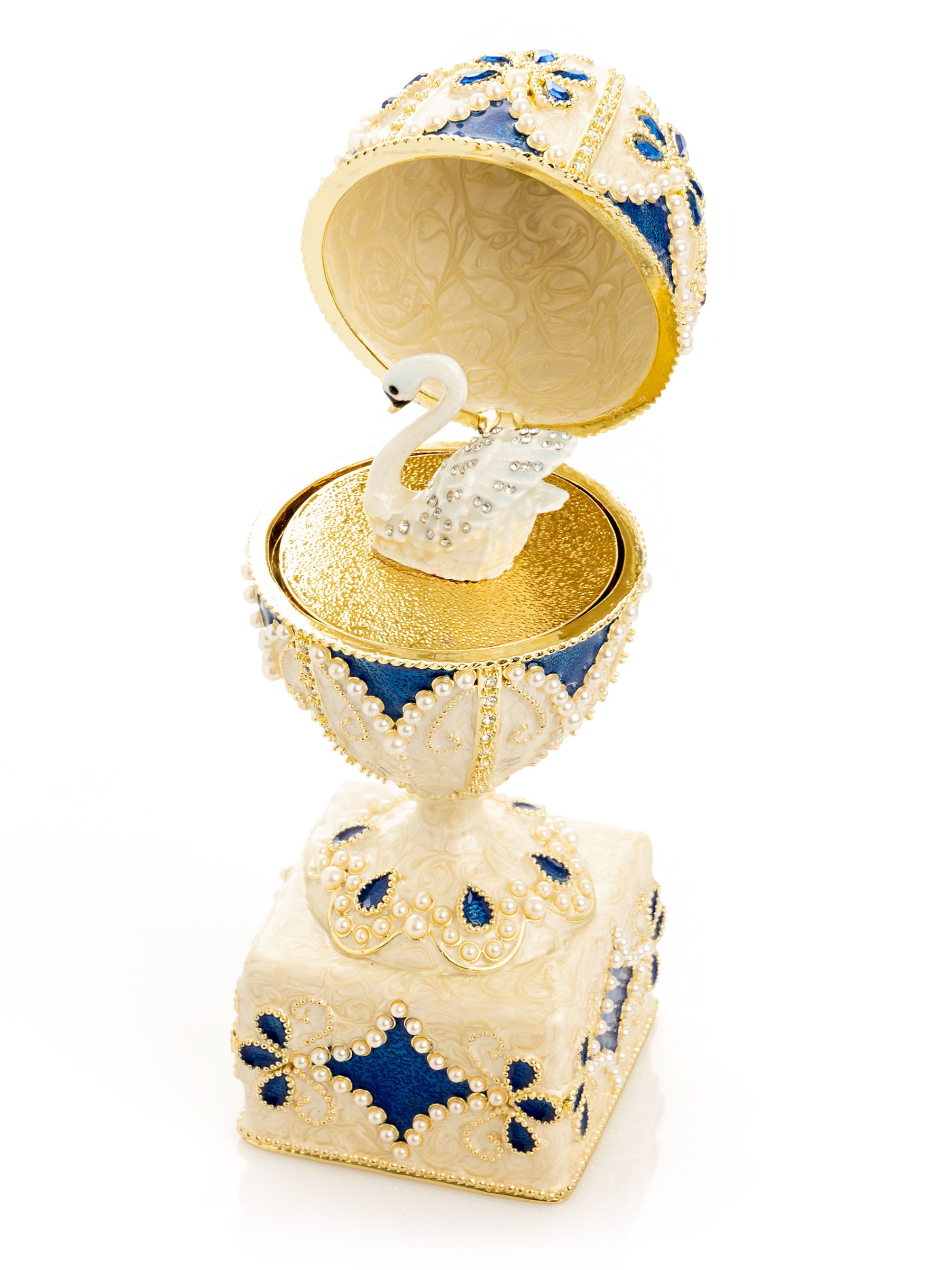 Pearl Beige Faberge Egg with Swan Hidden compartment