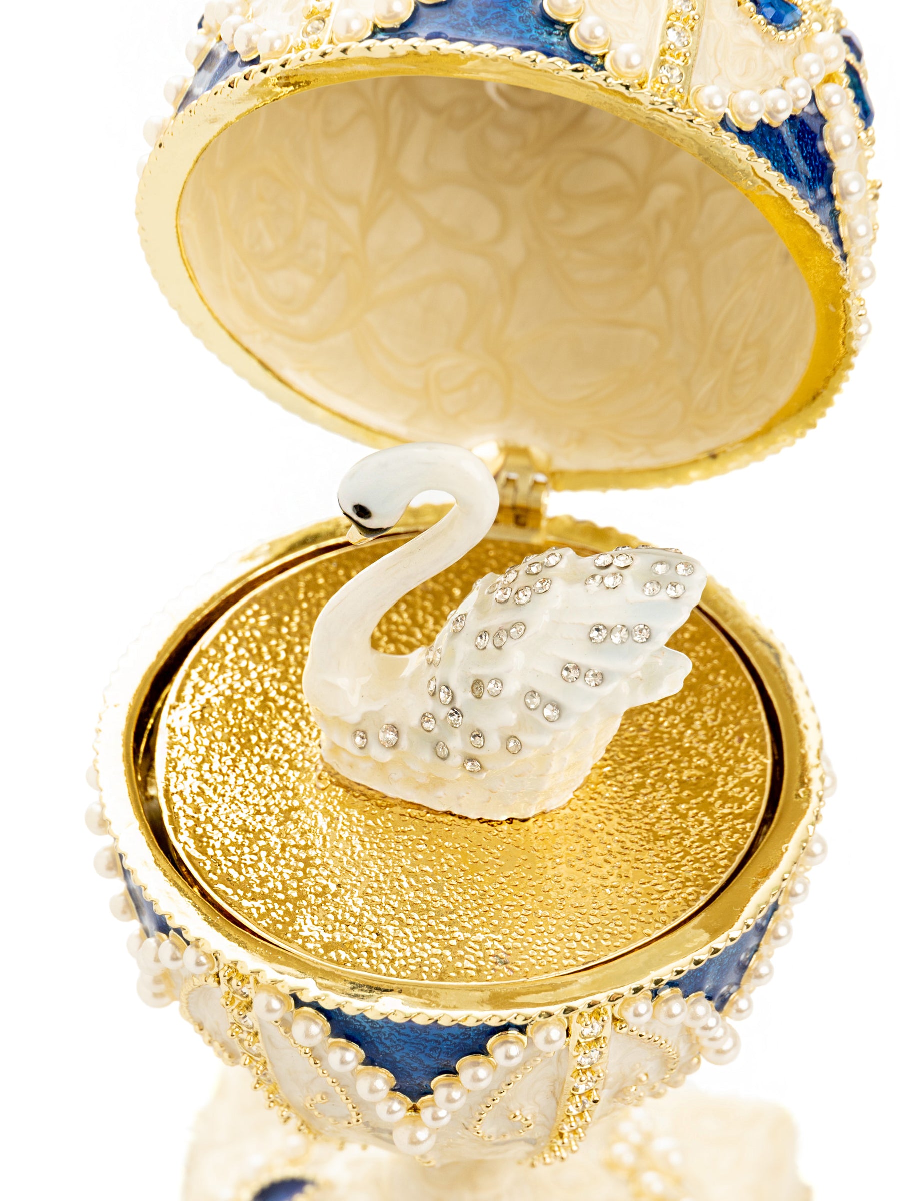 Pearl Beige Faberge Egg with Swan Hidden compartment