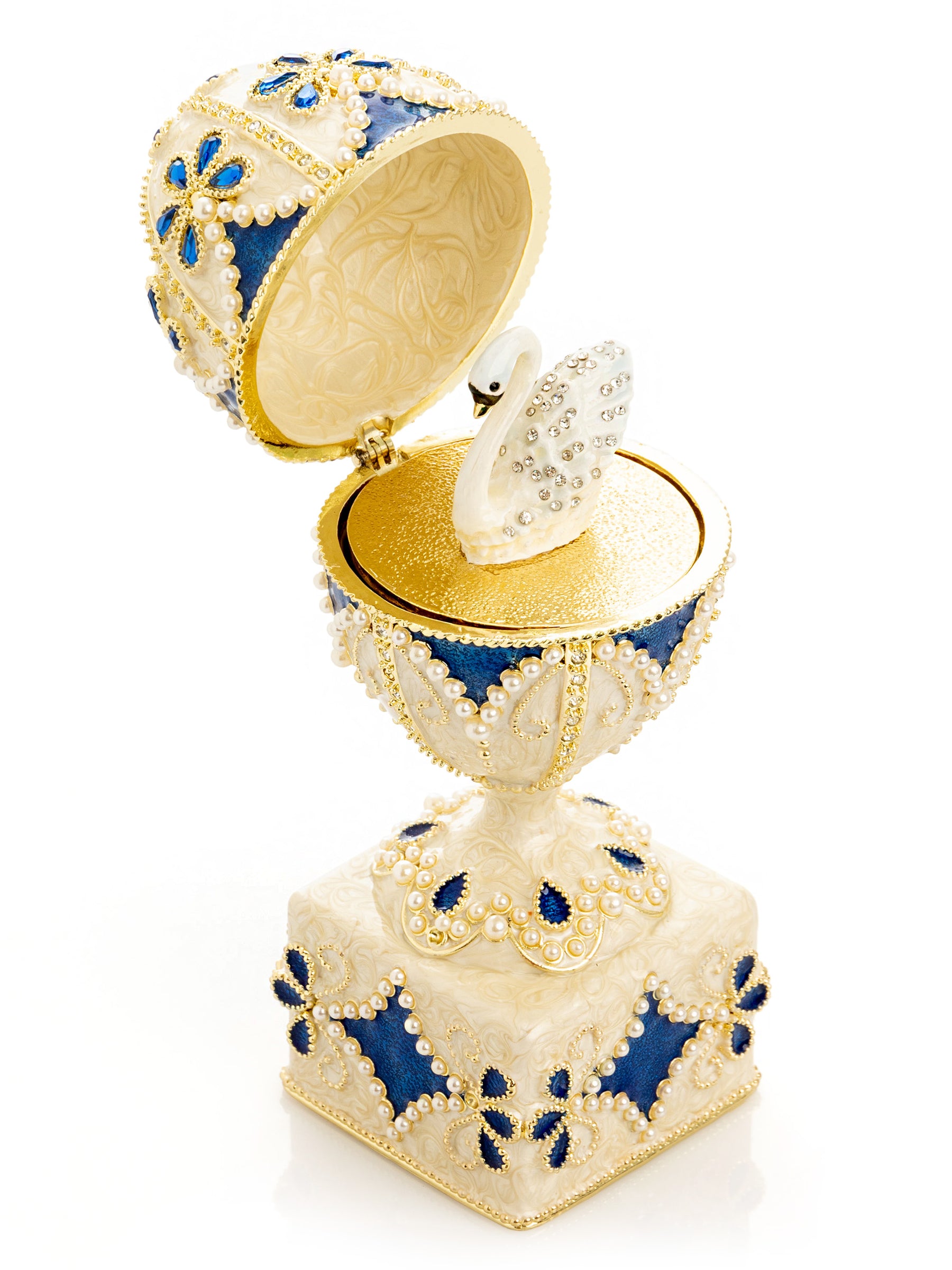 Pearl Beige Faberge Egg with Swan Hidden compartment