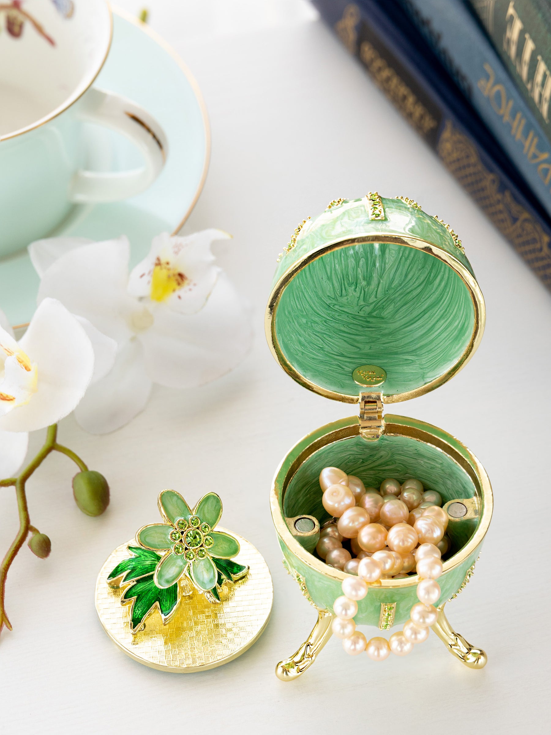 Green Easter Egg with Flowers Hidden compartment