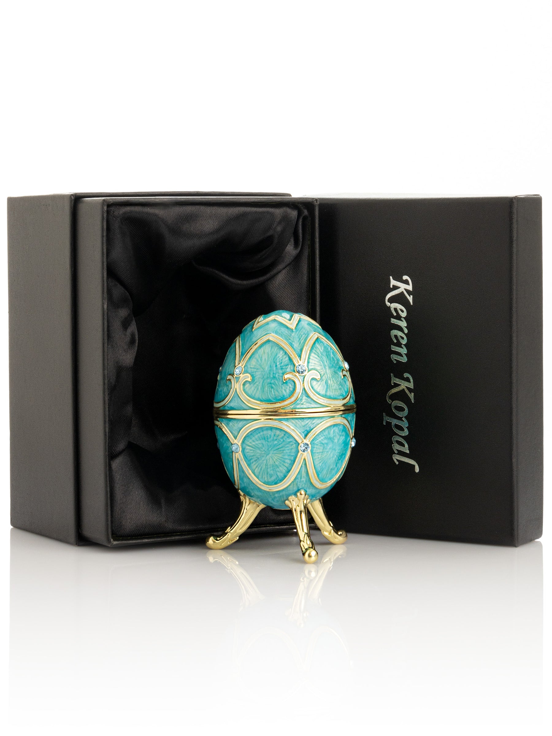 Turquoise Easter Egg with Cat Hidden compartment