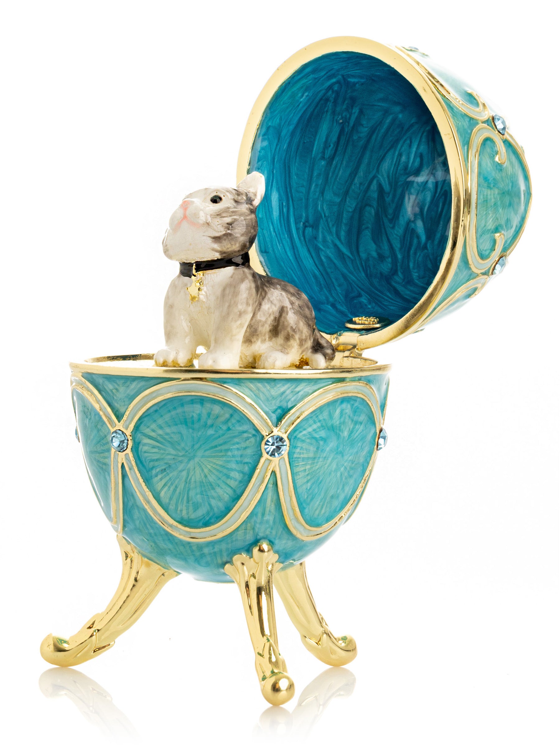 Turquoise Easter Egg with Cat Hidden compartment