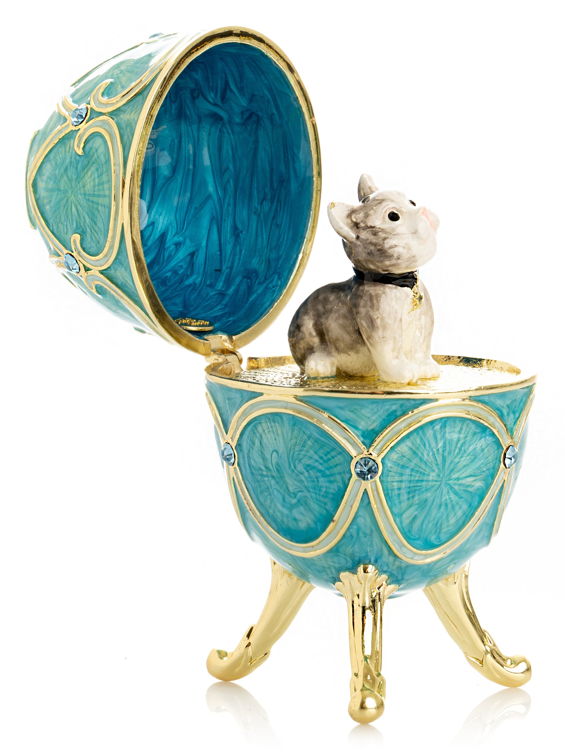 Turquoise Easter Egg with Cat Hidden compartment