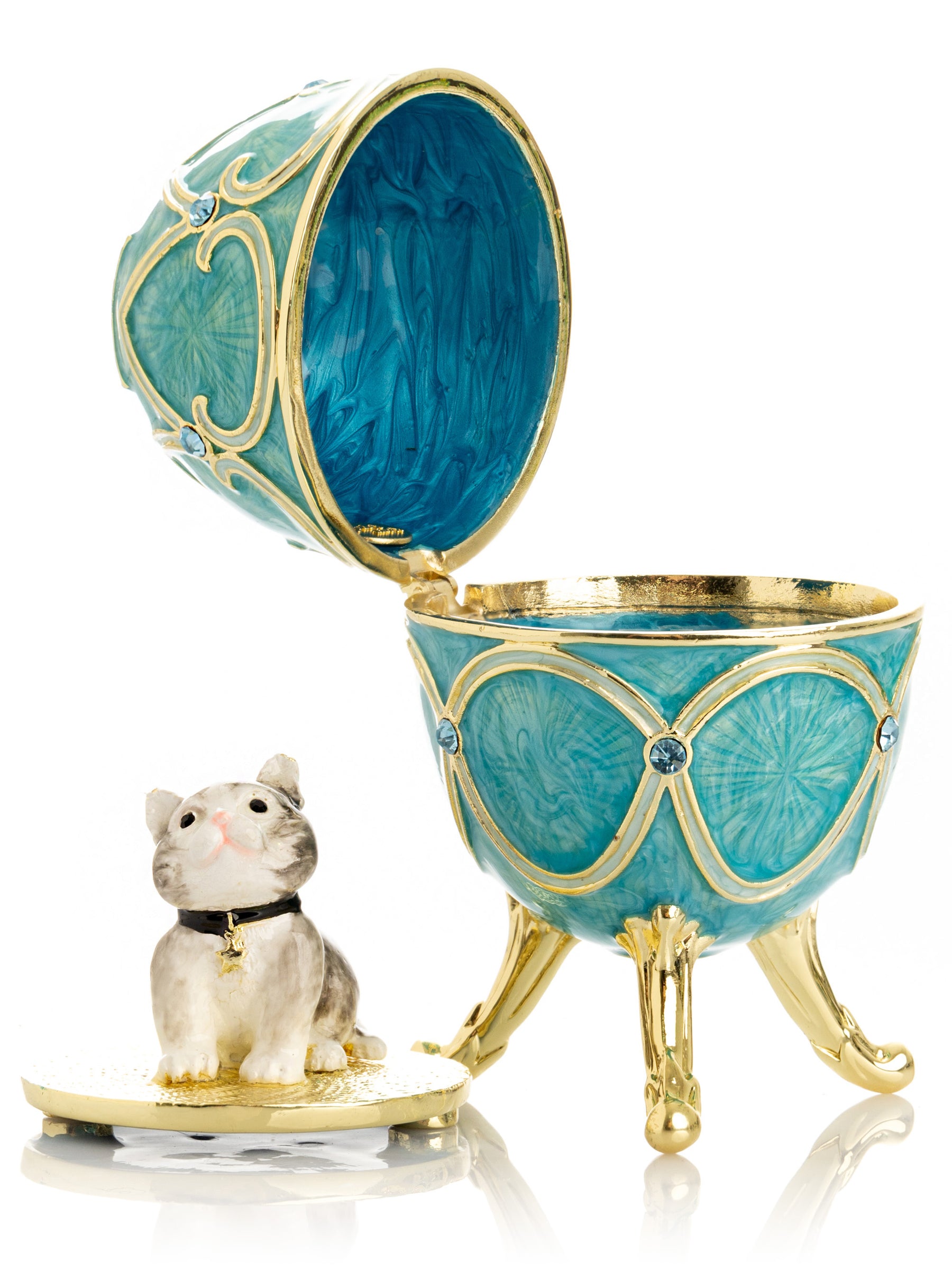 Turquoise Easter Egg with Cat Hidden compartment