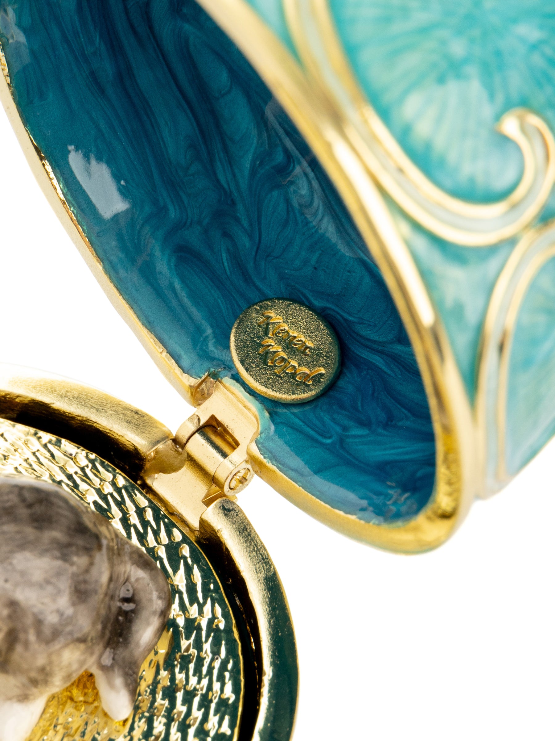 Turquoise Easter Egg with Cat Hidden compartment