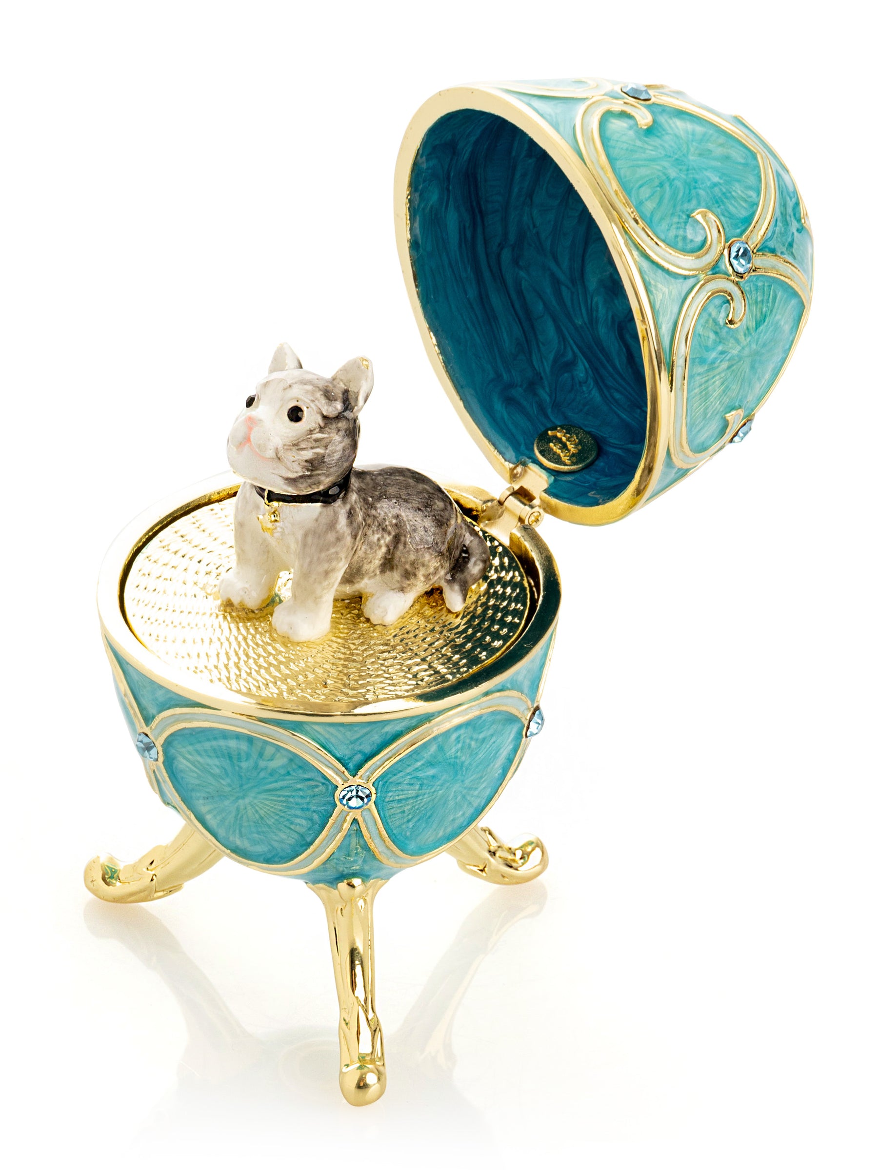 Turquoise Easter Egg with Cat Hidden compartment