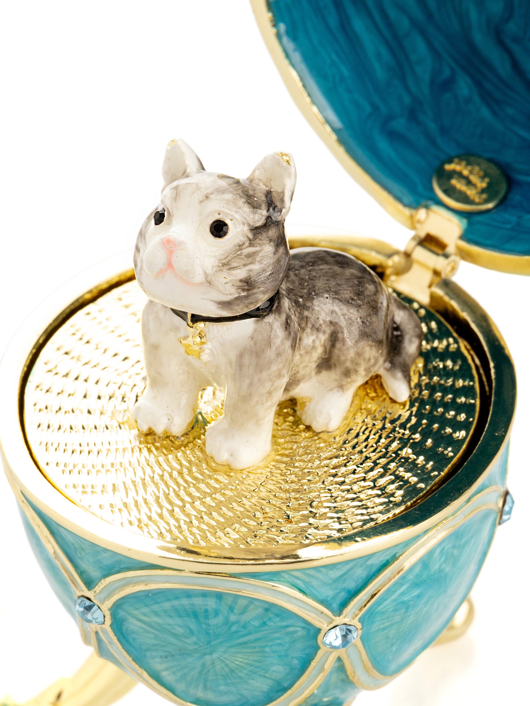 Turquoise Easter Egg with Cat Hidden compartment