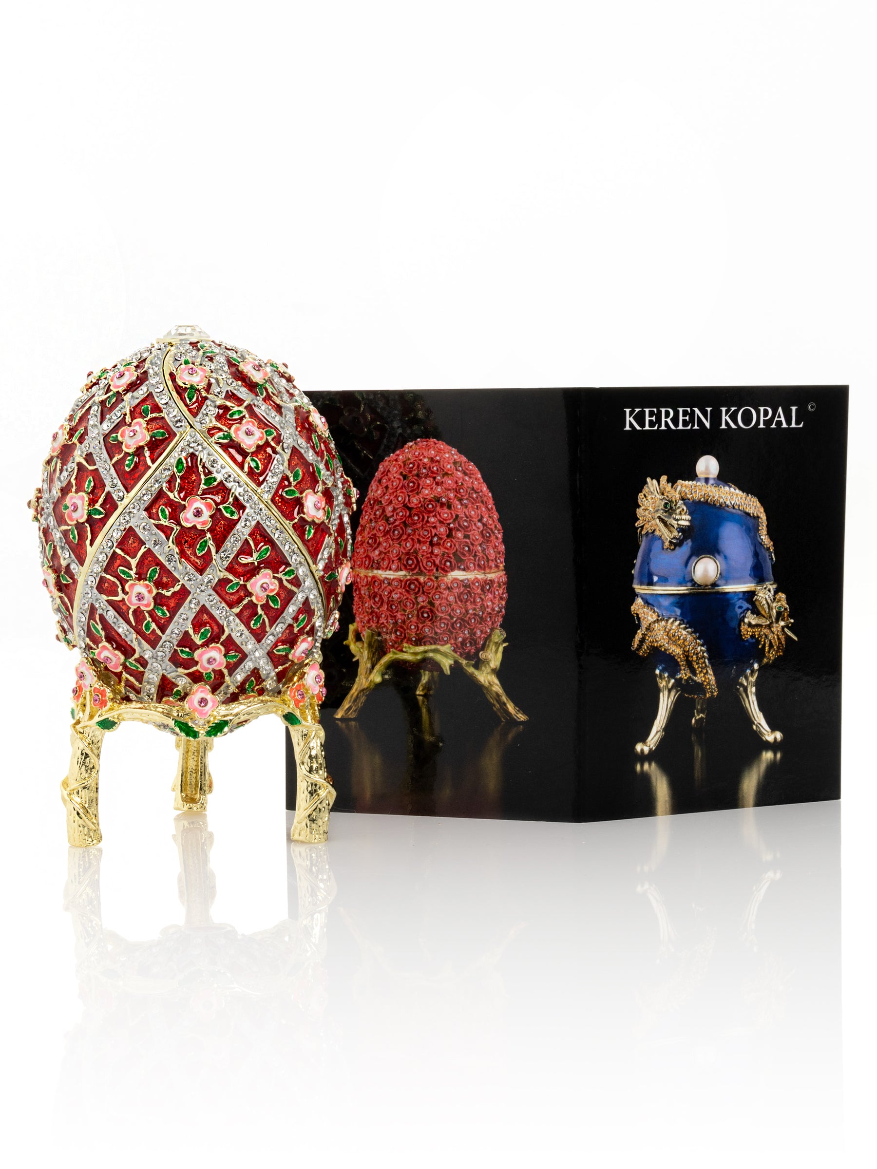 Red Roses Faberge Egg With a Surprise Colorful Ball Inside
