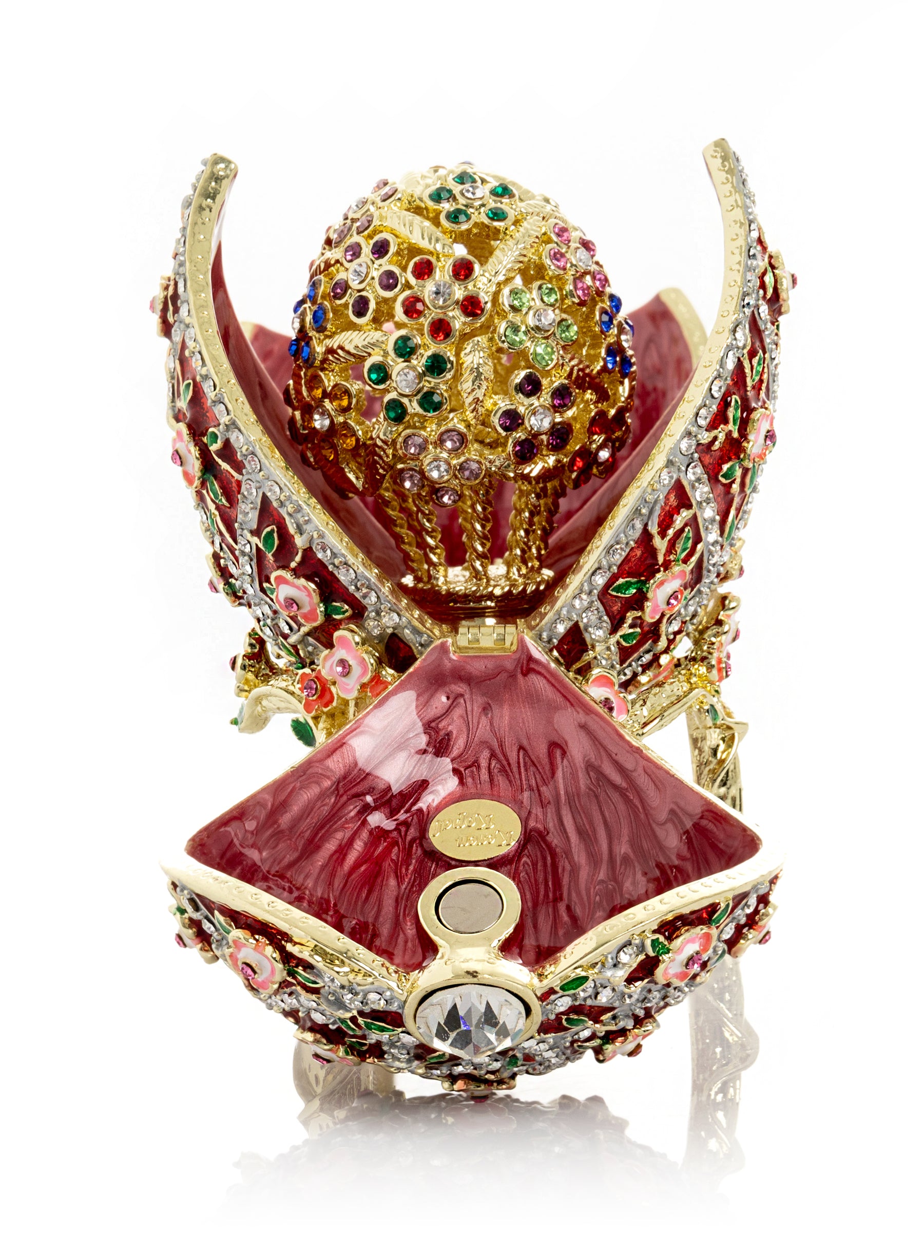 Red Roses Faberge Egg With a Surprise Colorful Ball Inside