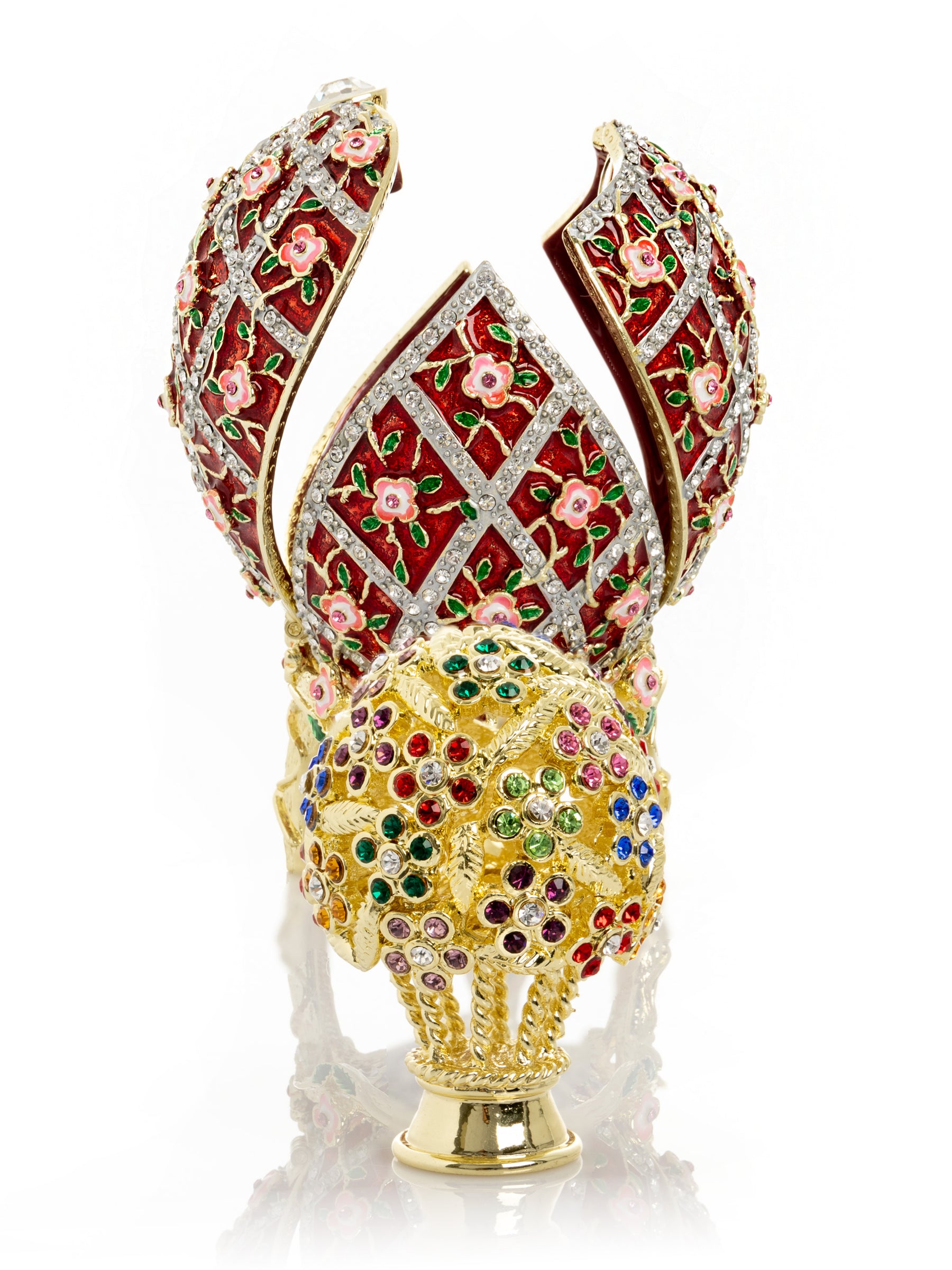 Red Roses Faberge Egg With a Surprise Colorful Ball Inside