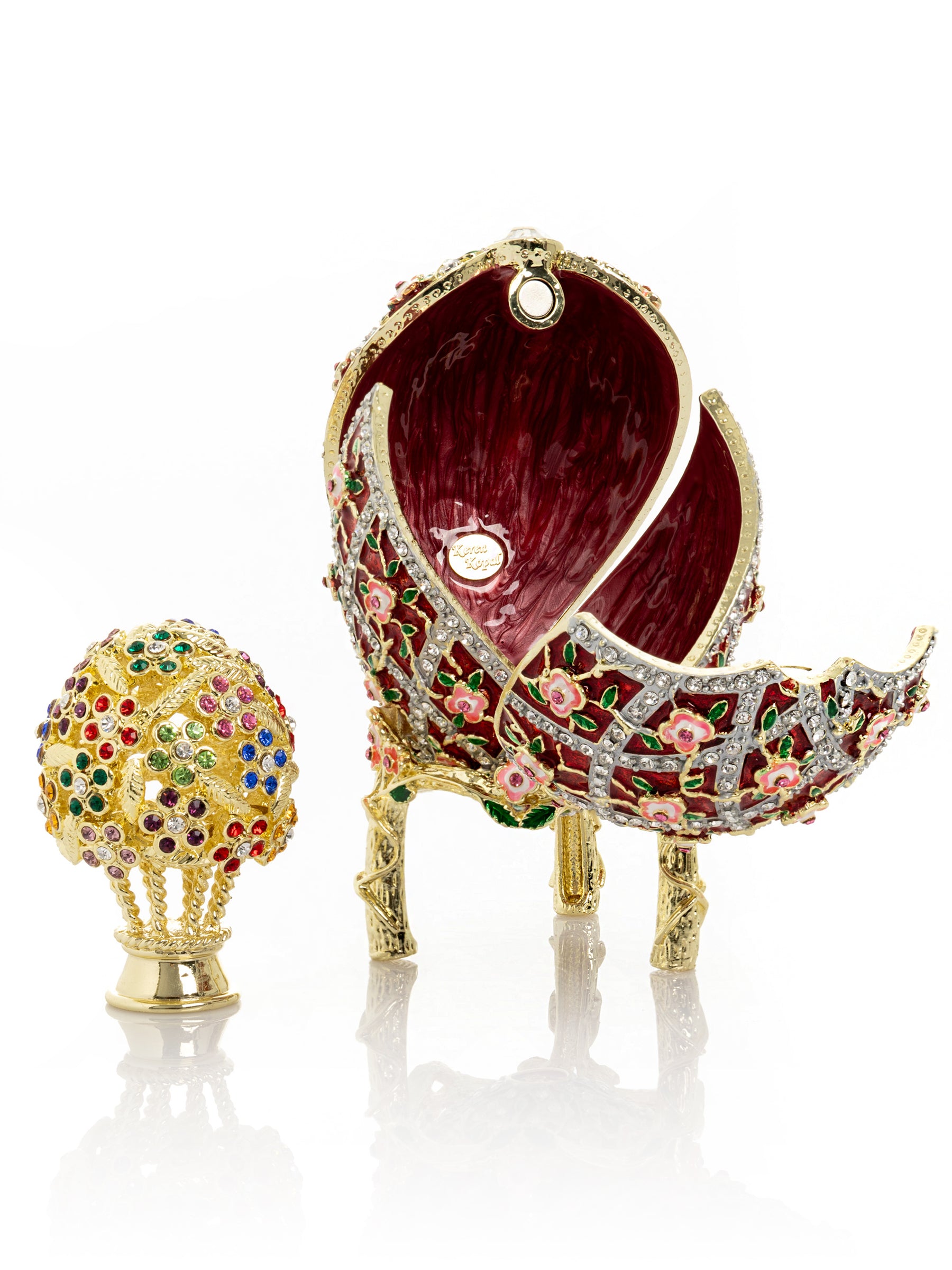 Red Roses Faberge Egg With a Surprise Colorful Ball Inside