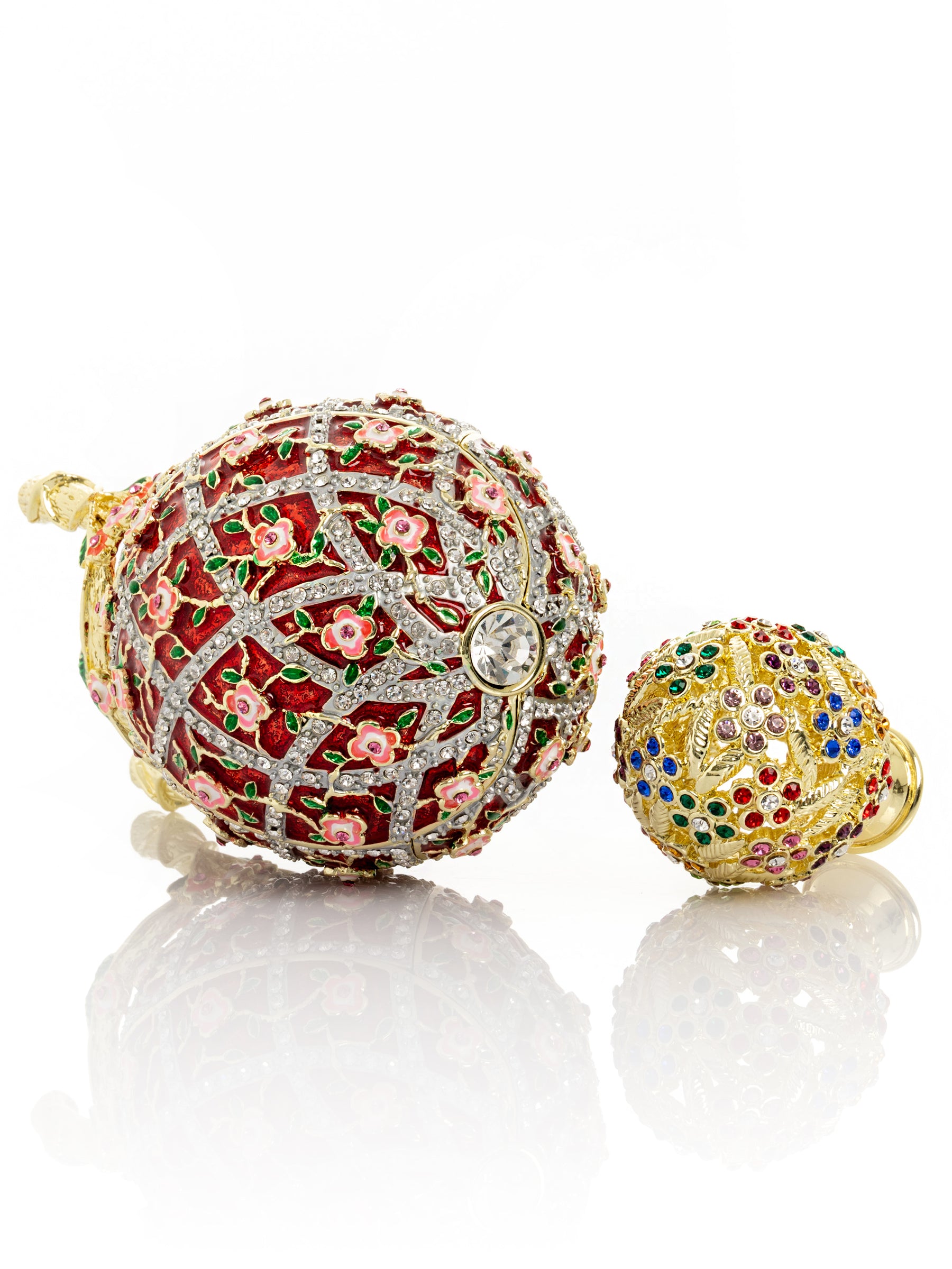 Red Roses Faberge Egg With a Surprise Colorful Ball Inside