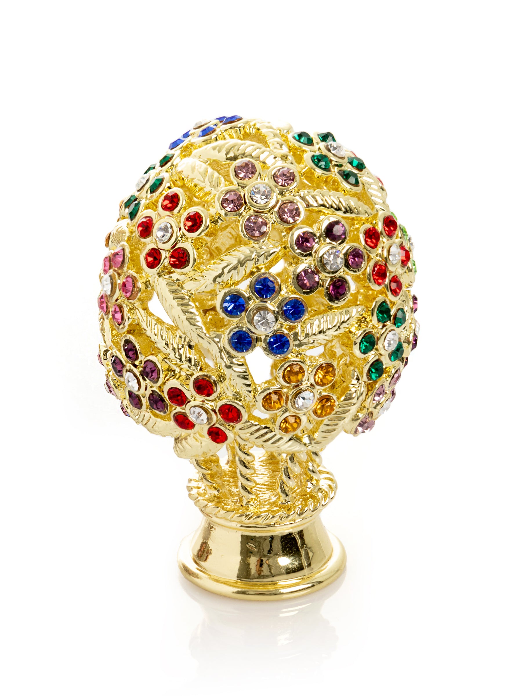 Red Roses Faberge Egg With a Surprise Colorful Ball Inside