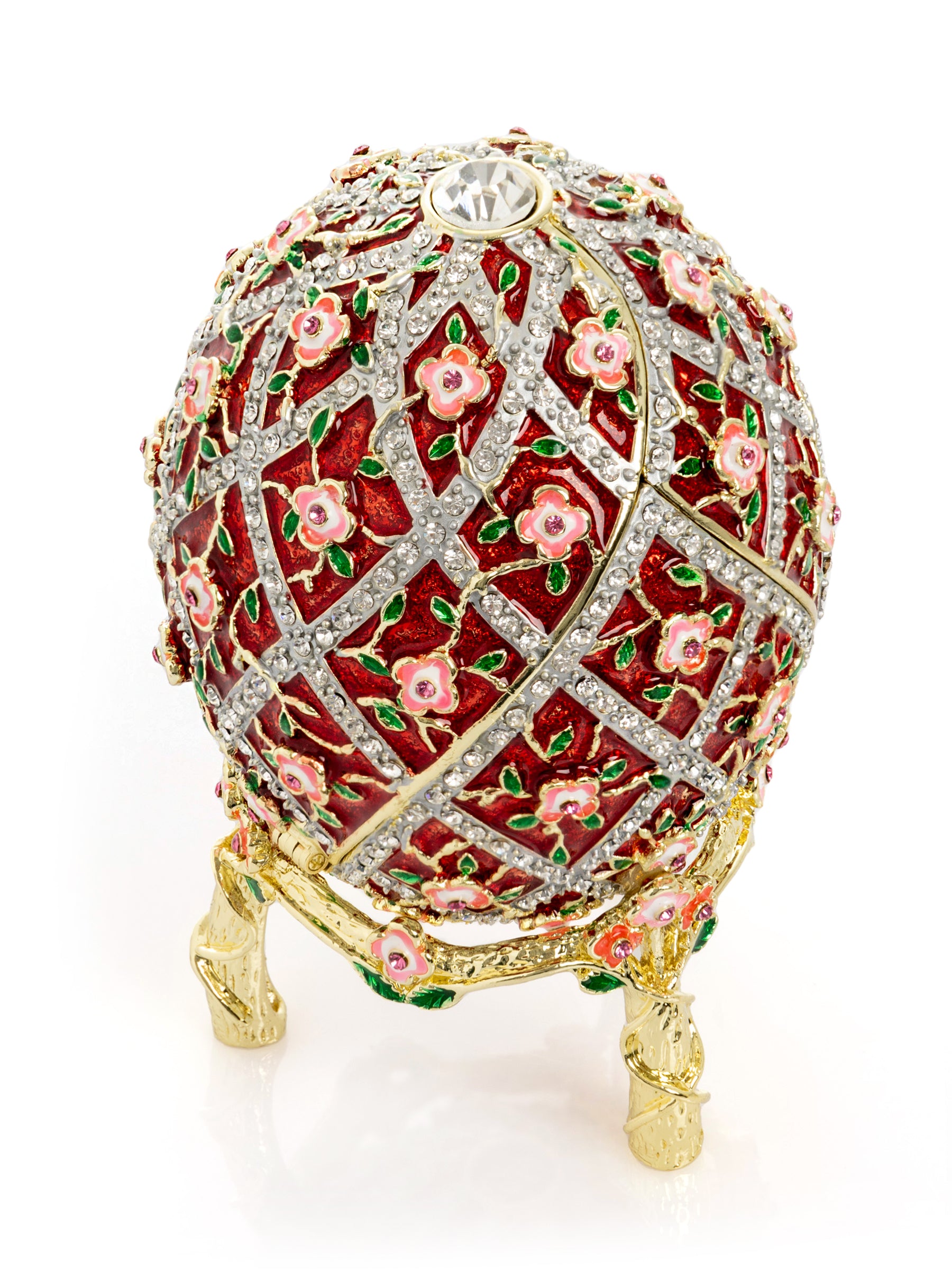 Red Roses Faberge Egg With a Surprise Colorful Ball Inside