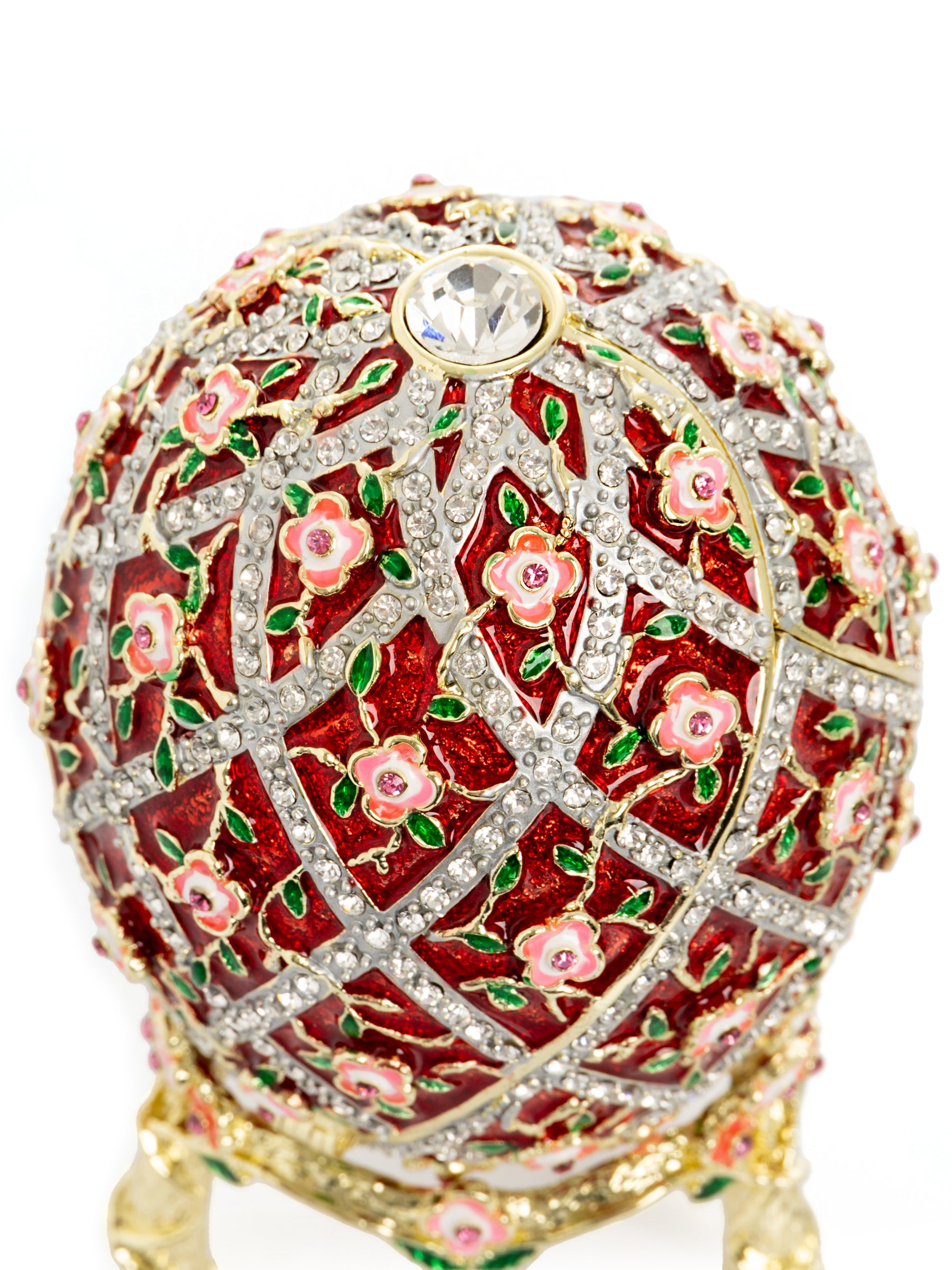 Red Roses Faberge Egg With a Surprise Colorful Ball Inside