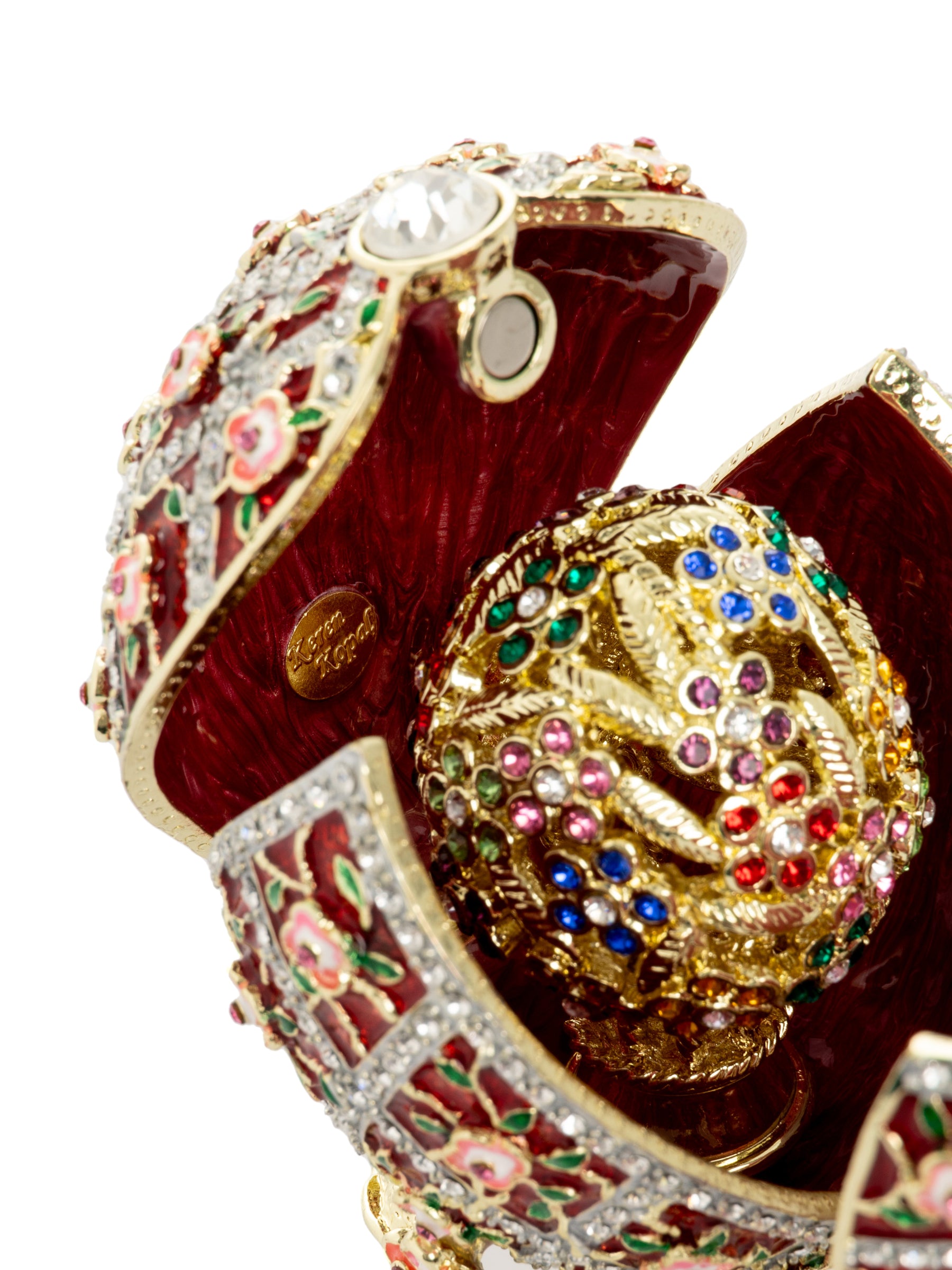 Red Roses Faberge Egg With a Surprise Colorful Ball Inside