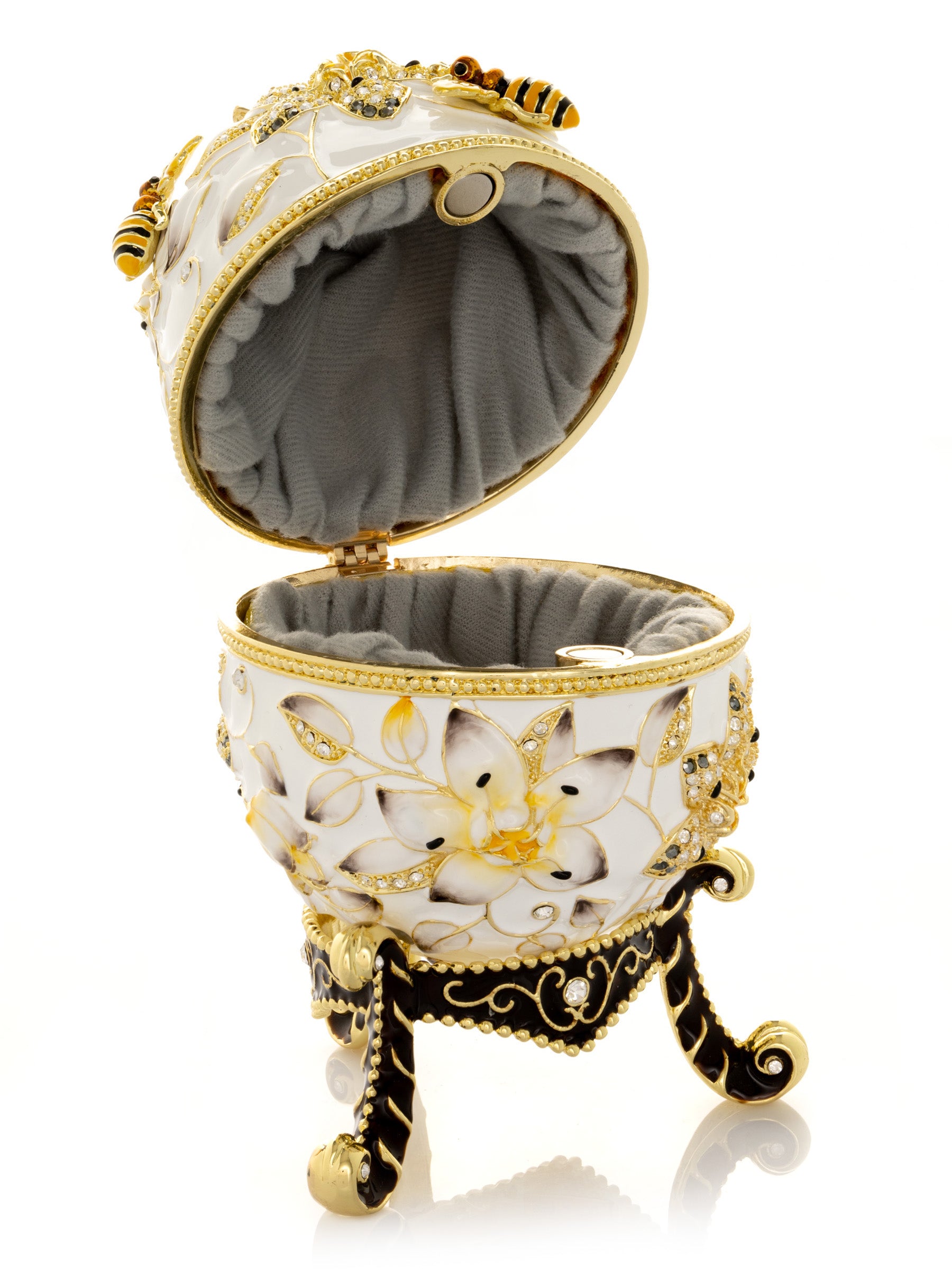 Keren Kopal White Faberge Egg with Bees and Flowers