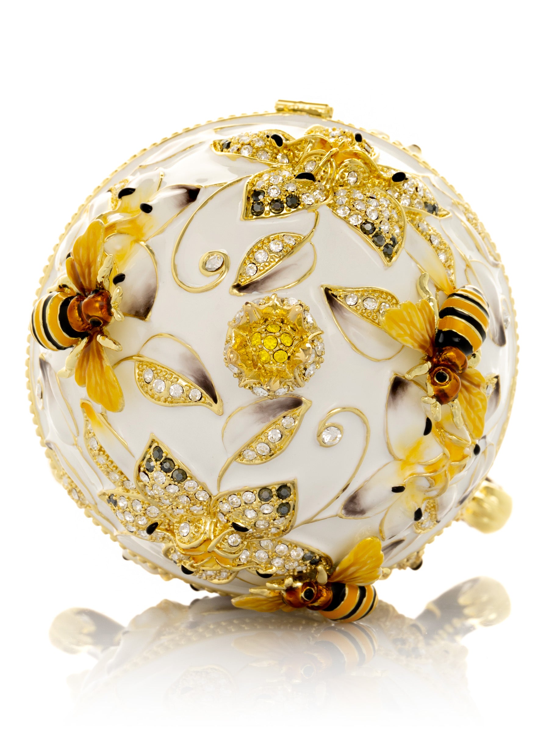 Keren Kopal White Faberge Egg with Bees and Flowers