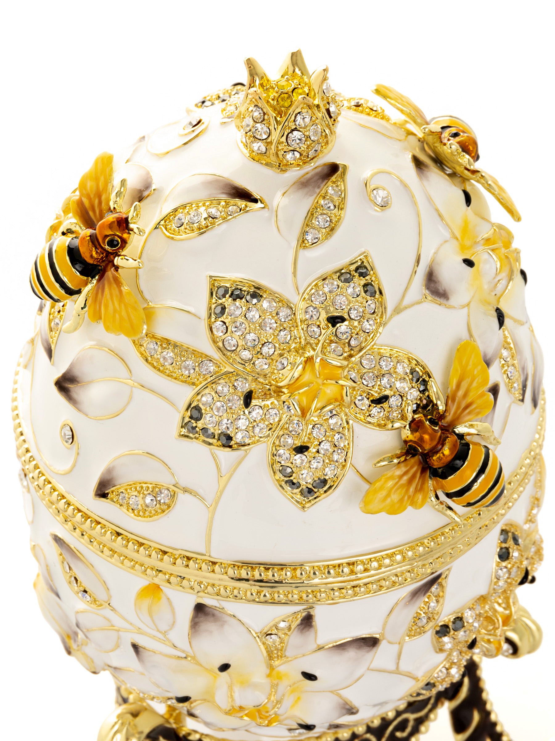 Keren Kopal White Faberge Egg with Bees and Flowers