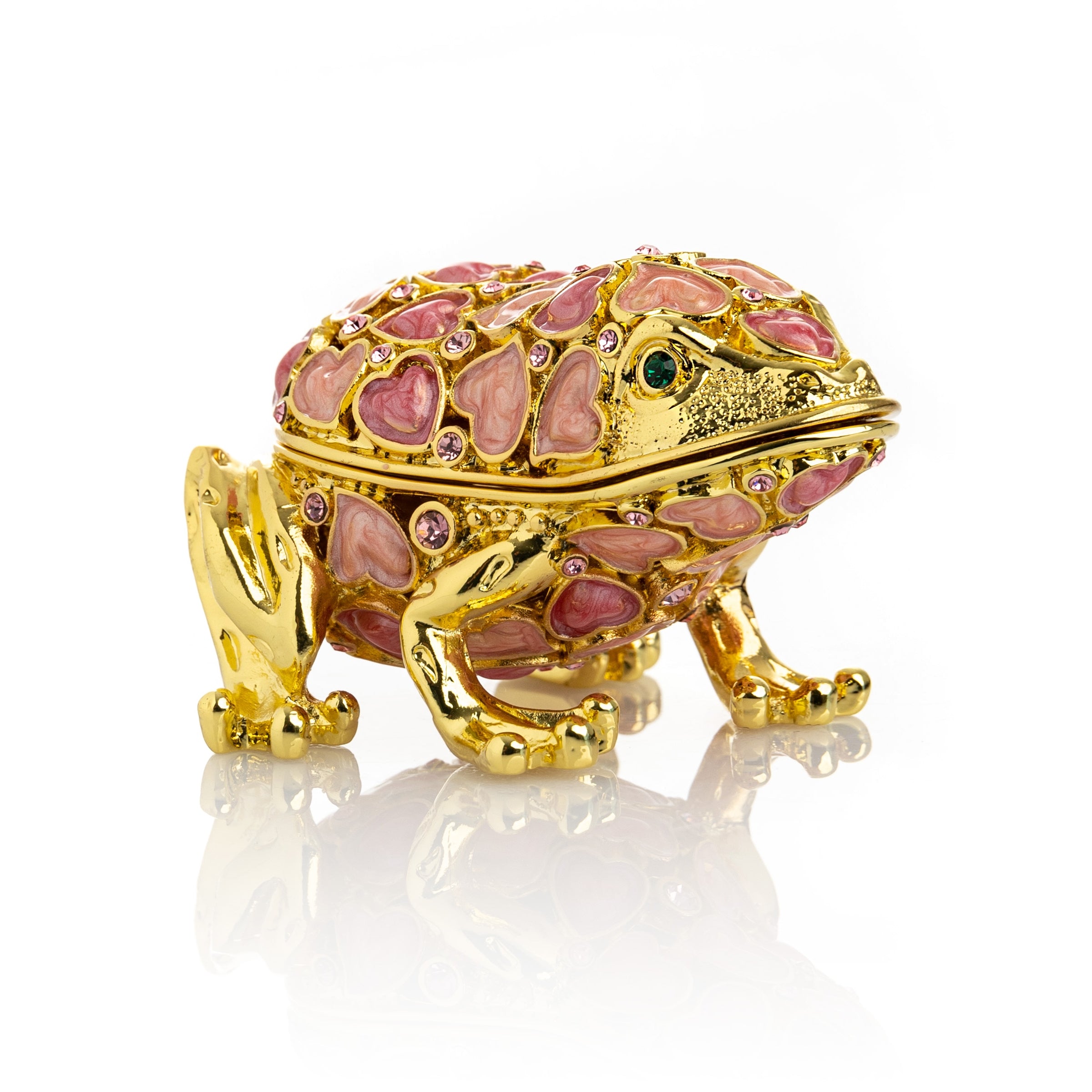 Two Frogs Riding Slide Faberge Style Trinket Box Decorated with Swarovski Crystals Handmade by Keren Kopal newest