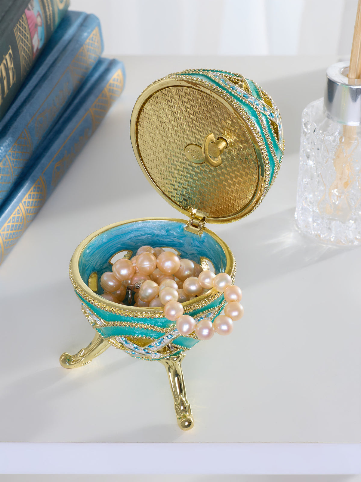 Keren Kopal Turquoise Woven Lattice Egg Musical Trinket Box - Swan Lake by Tchaikovsky